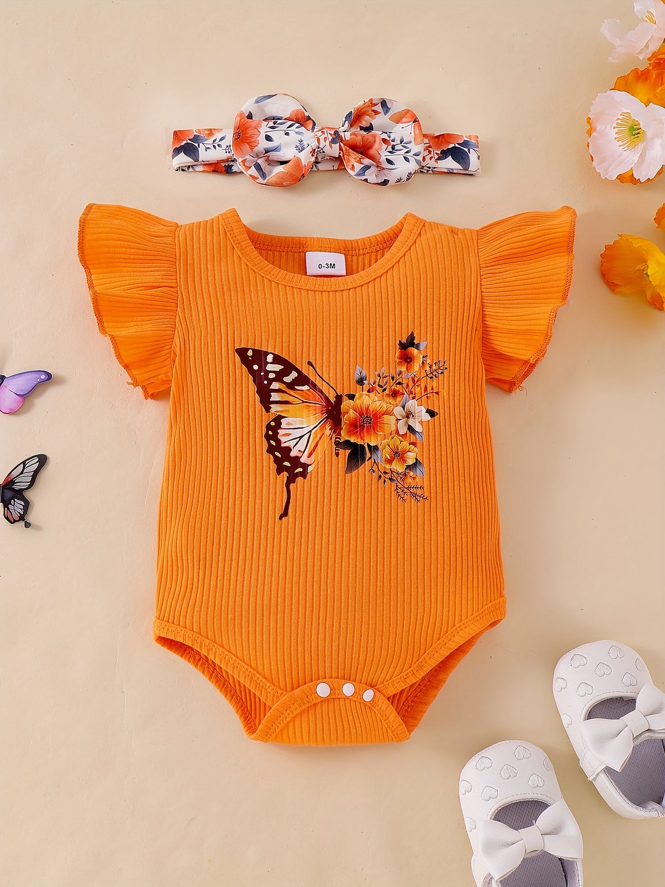 CETEPY Youngsters Girl Summer Clothes Cute Butterfly Printed Romper + Denim Skirt + Headband 3pcs Shorts Set 0-18 Months