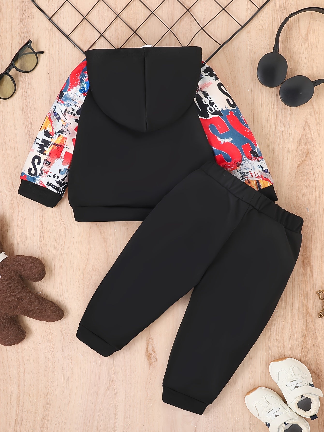 Boys 2pcs Tie Dye Hoodie and Cargo Pants Set for Autumn Winter Casual Outdoor Style