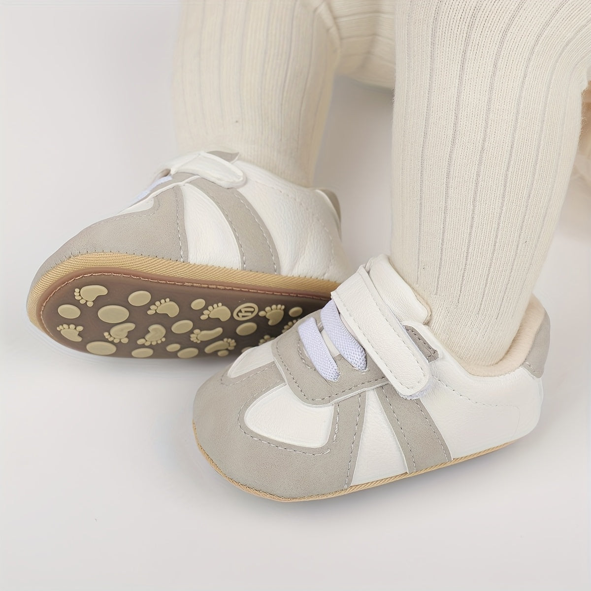 Toddler Sneakers - Casual Minimalist Style with Splicing Design, Solid Color, Low Top, Easy Closure, Rubber Sole, Fabric Insole & Lining, Upper, Suitable for Infants & Toddlers 0-12 Months - Spring/Fall Collection