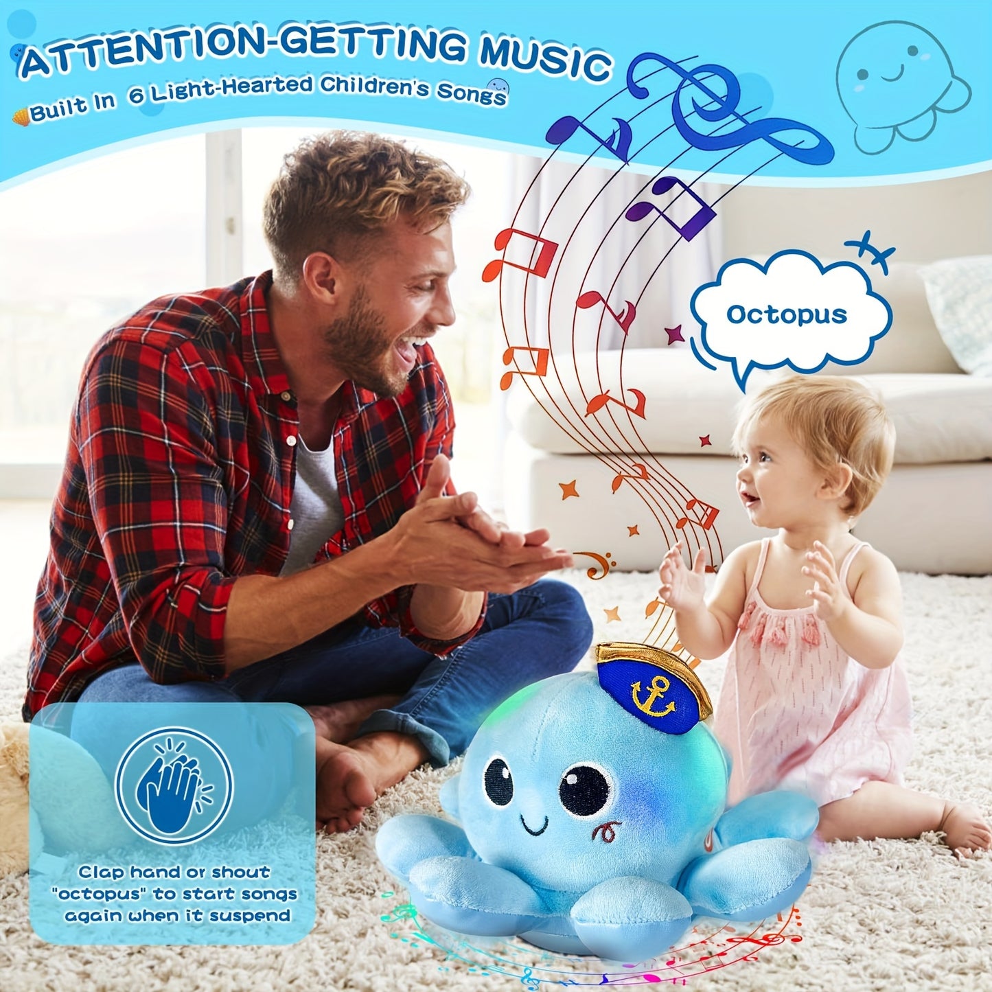 Baby Crawling Walking Plush Octopus Toy for Tummy Time and Music Development Gifts