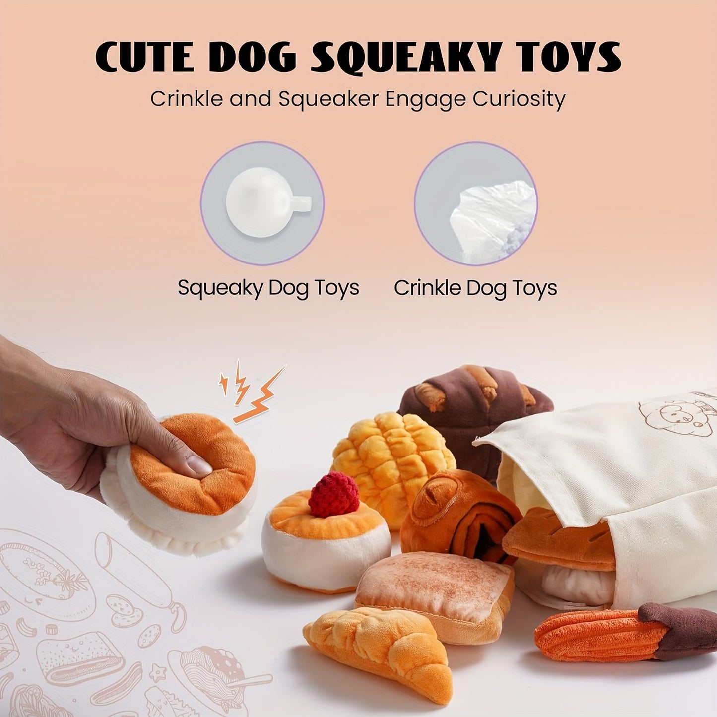 10 Pack Nocciola Bread Dog Toys with Storage Bag Plush Squeaky Chew Toys for Dogs