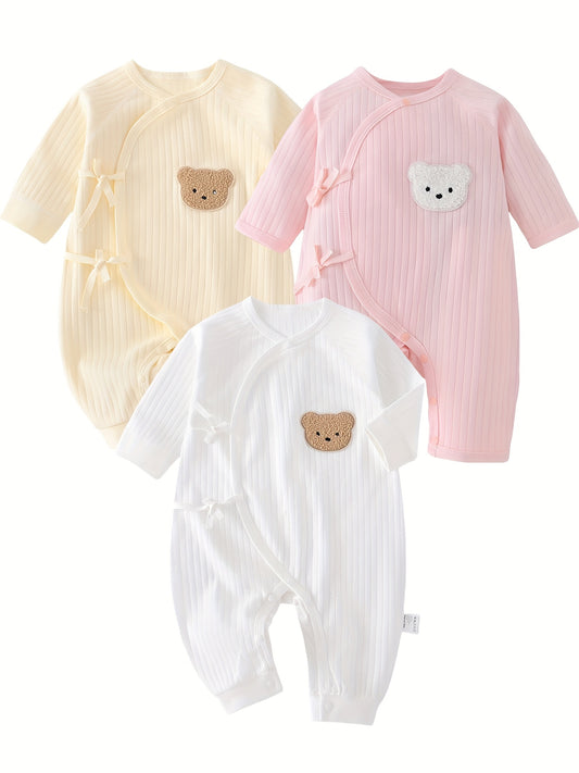 Bear Head Cartoon Romper Set For Baby Girls Beige Pink