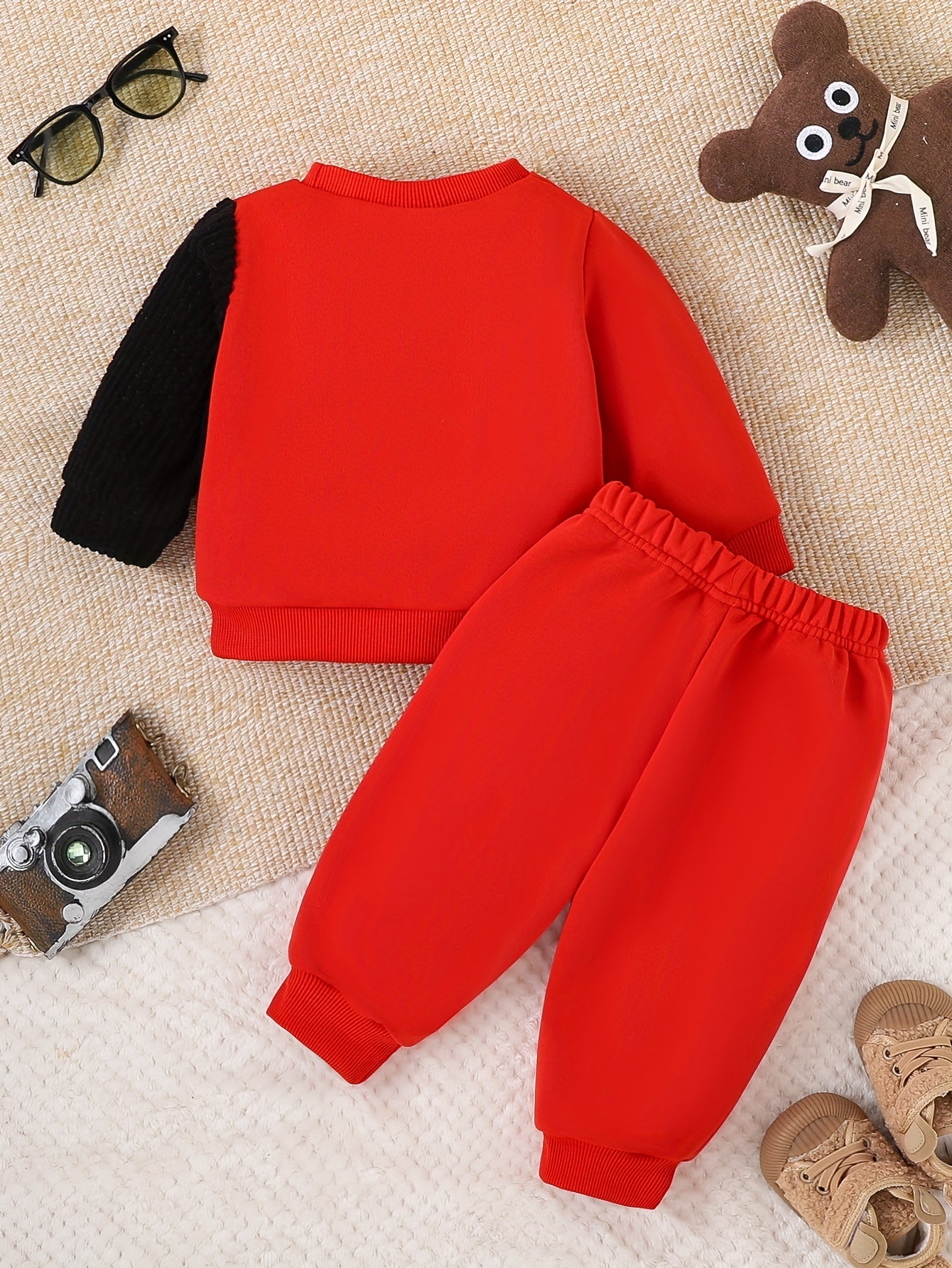 Baby Boys Cute Bear Embroidery Sweatshirt And Sweatpants 2pcs Fall Winter Outfit