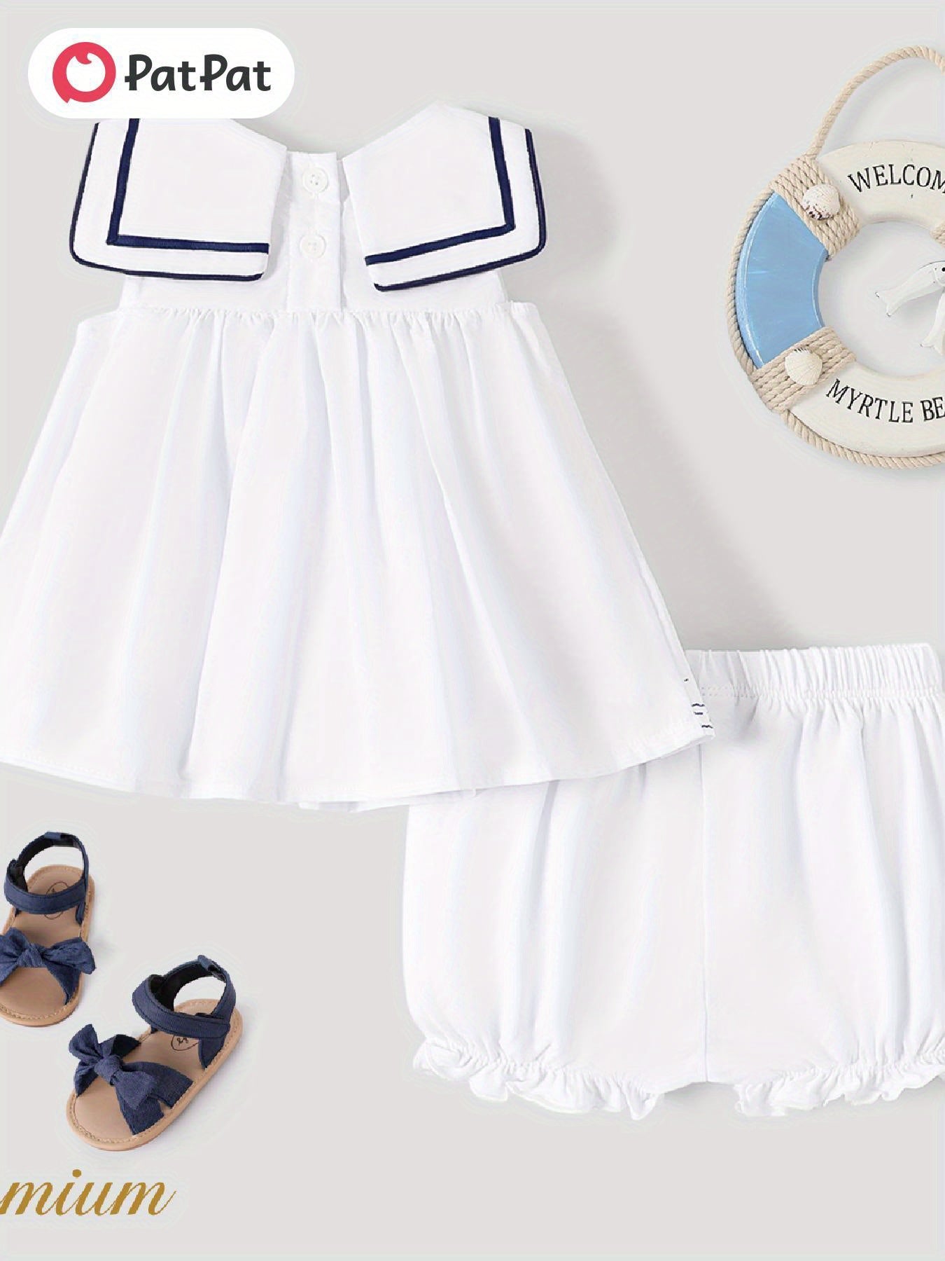 PatPat 2pcs Baby Girl Bow Decor Statement Collar Umbrella Print Sleeveless Top and Elasticized Shorts Set For Spring Summer, for Outdoor