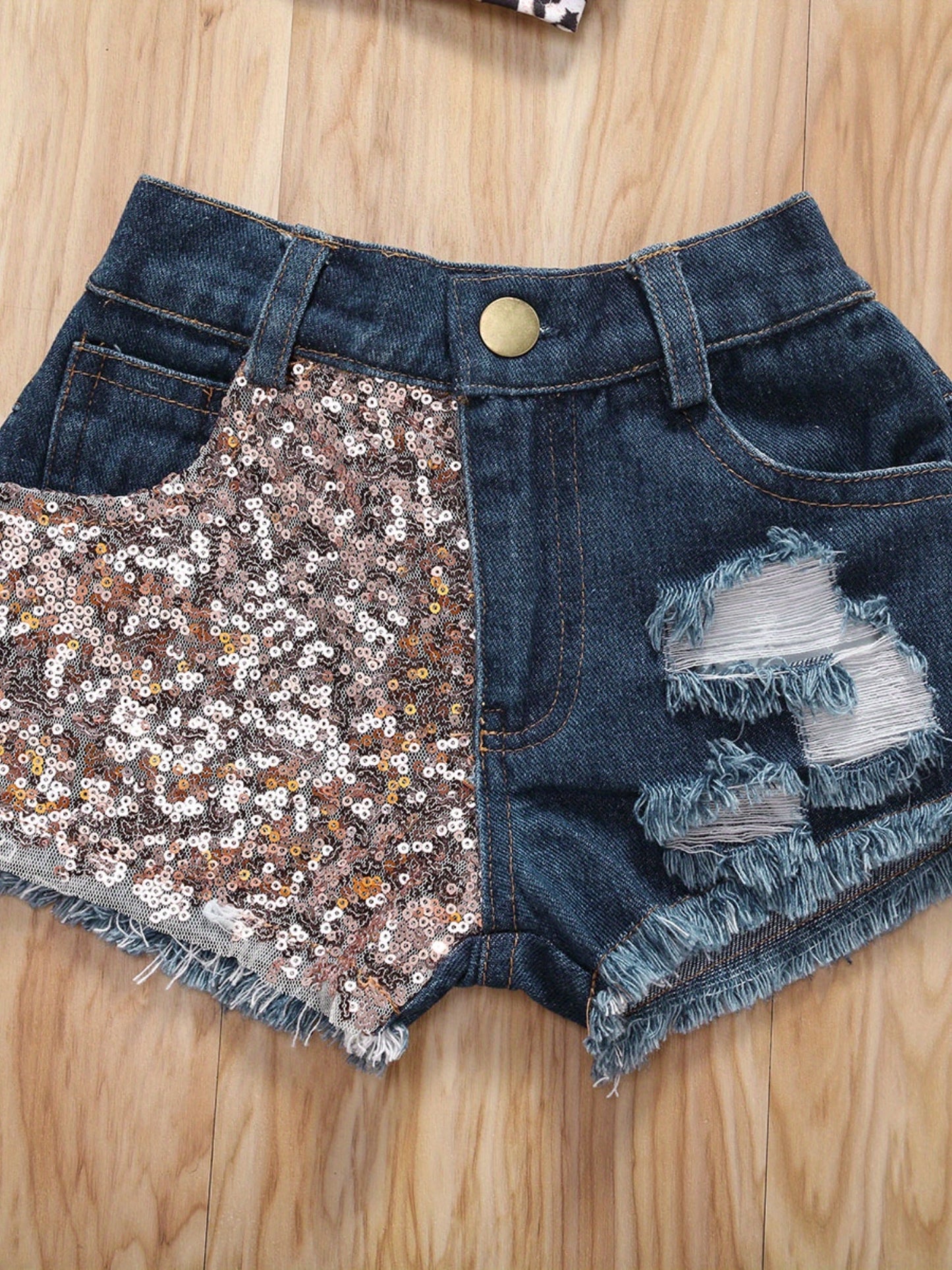 Baby Girls Summer Outfit Toddler Sleeveless Leopard Crop Top Denim Shorts and Bowknot Headband