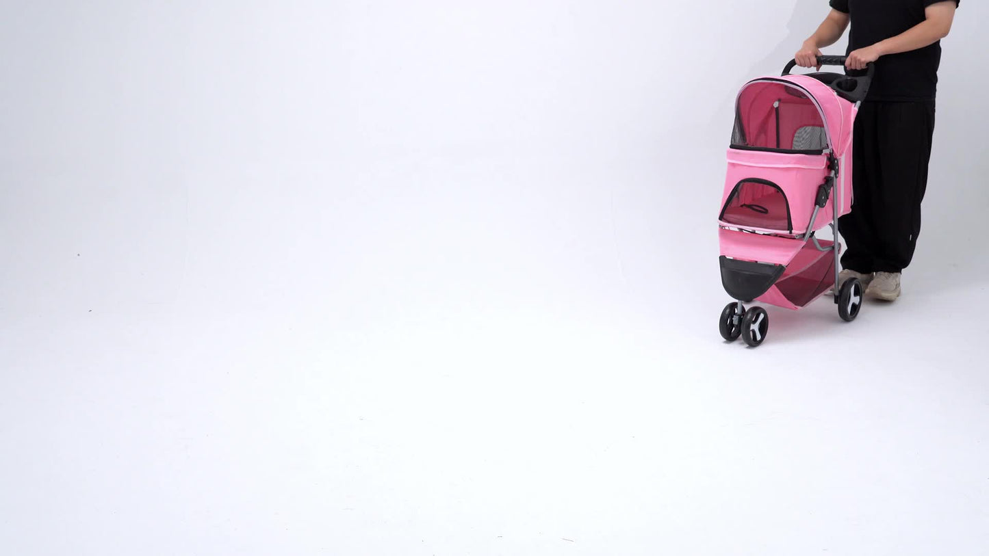 MoNiBloom Foldable Dog Strollers for Small Dogs with Weather Cover, 3 Wheels Pet Strolling Cart for Dogs and Cats with Storage Basket and Cup Holder, Breathable and Visible Mesh for All-Season