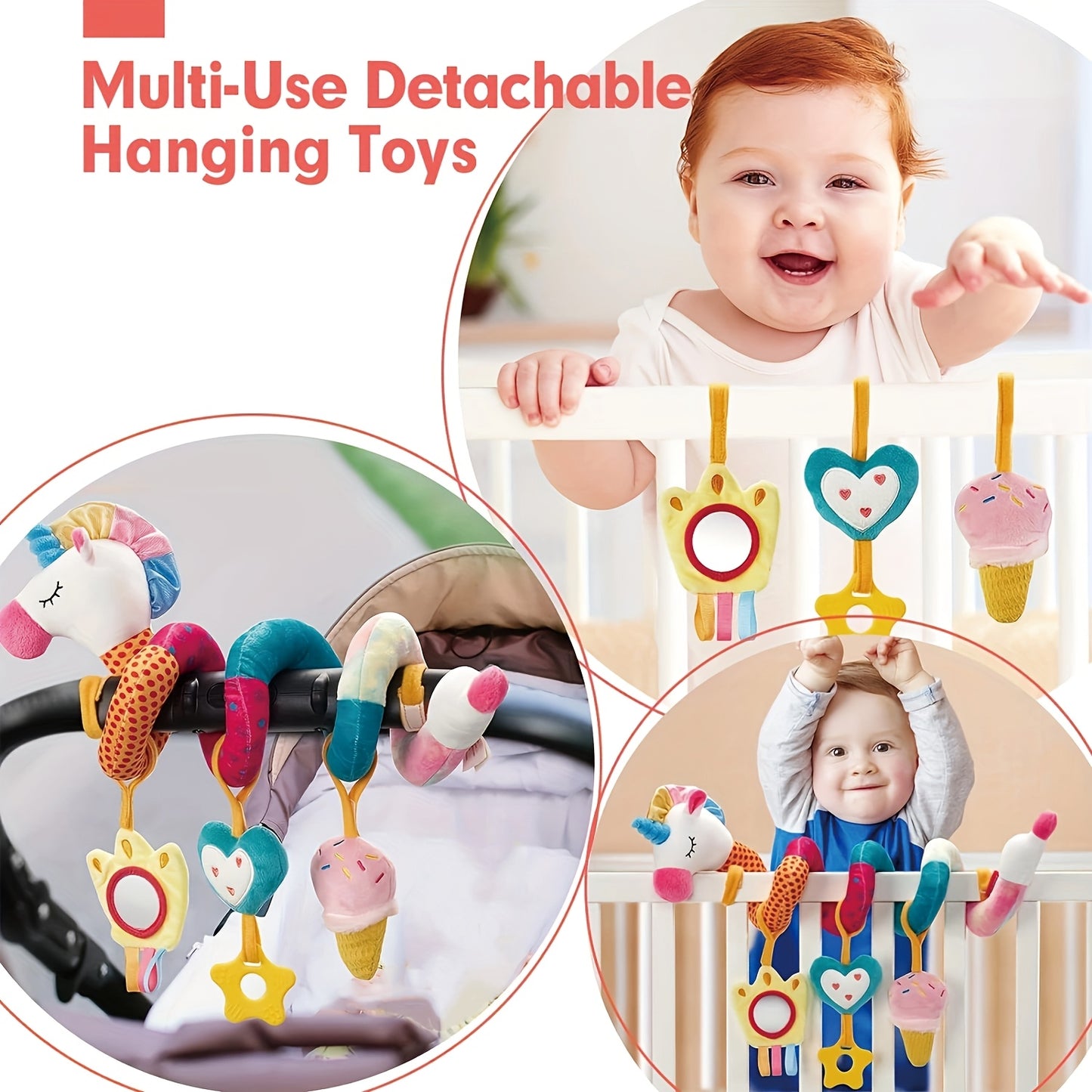 Car Seat Toys For Babies 0-6 Months Girl - Baby Toys 3-6 Months - Rattle, Mirror, Crinkle, Squeaky Carseat Stroller Toys 0-6 Months Developmental Newborn Baby Girl Gifts