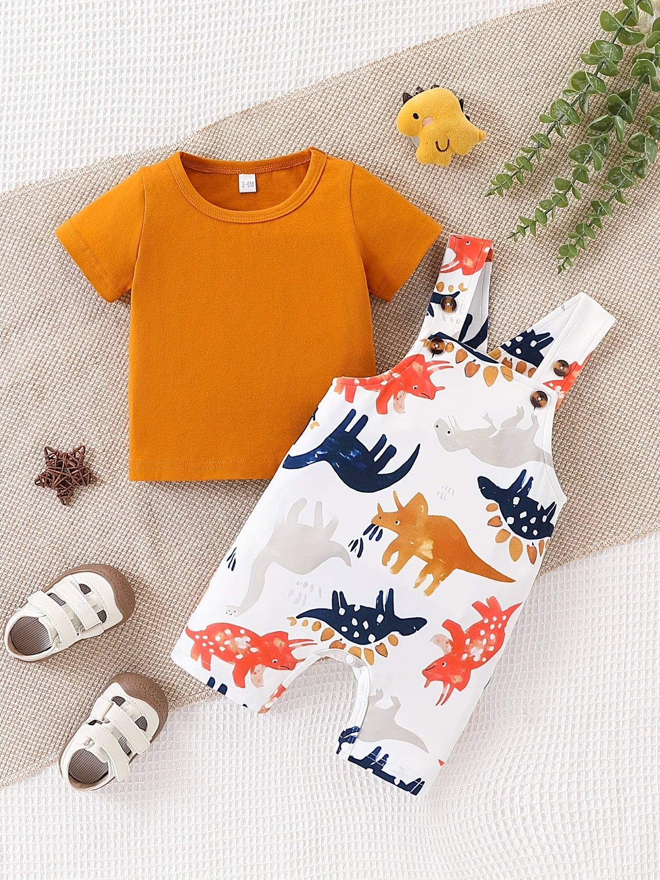 Newborn Baby Boy Clothes Toddler Boys' Short Sleeve T-Shirt+Dinosaur Print Overalls Jumpsuit Short Pants 2pcs Outfits Sets, Perfect for Outdoor