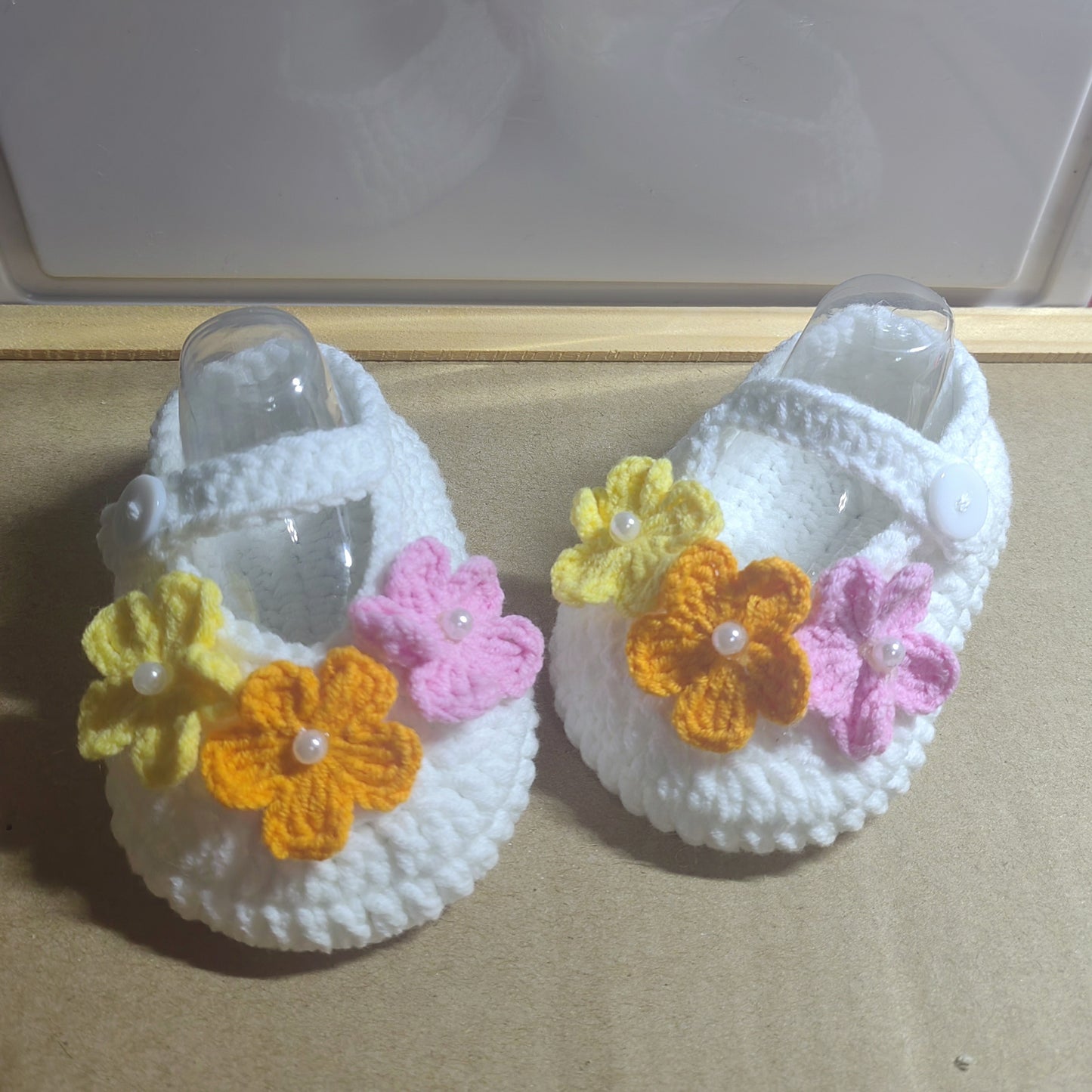 Handcrafted Crochet Baby Girl Shoes with Colorful Flower Accents - Soft Sole, Breathable Fabric, Casual Round Toe Design for Infants, Perfect for Spring/Autumn, Toddler Shoes