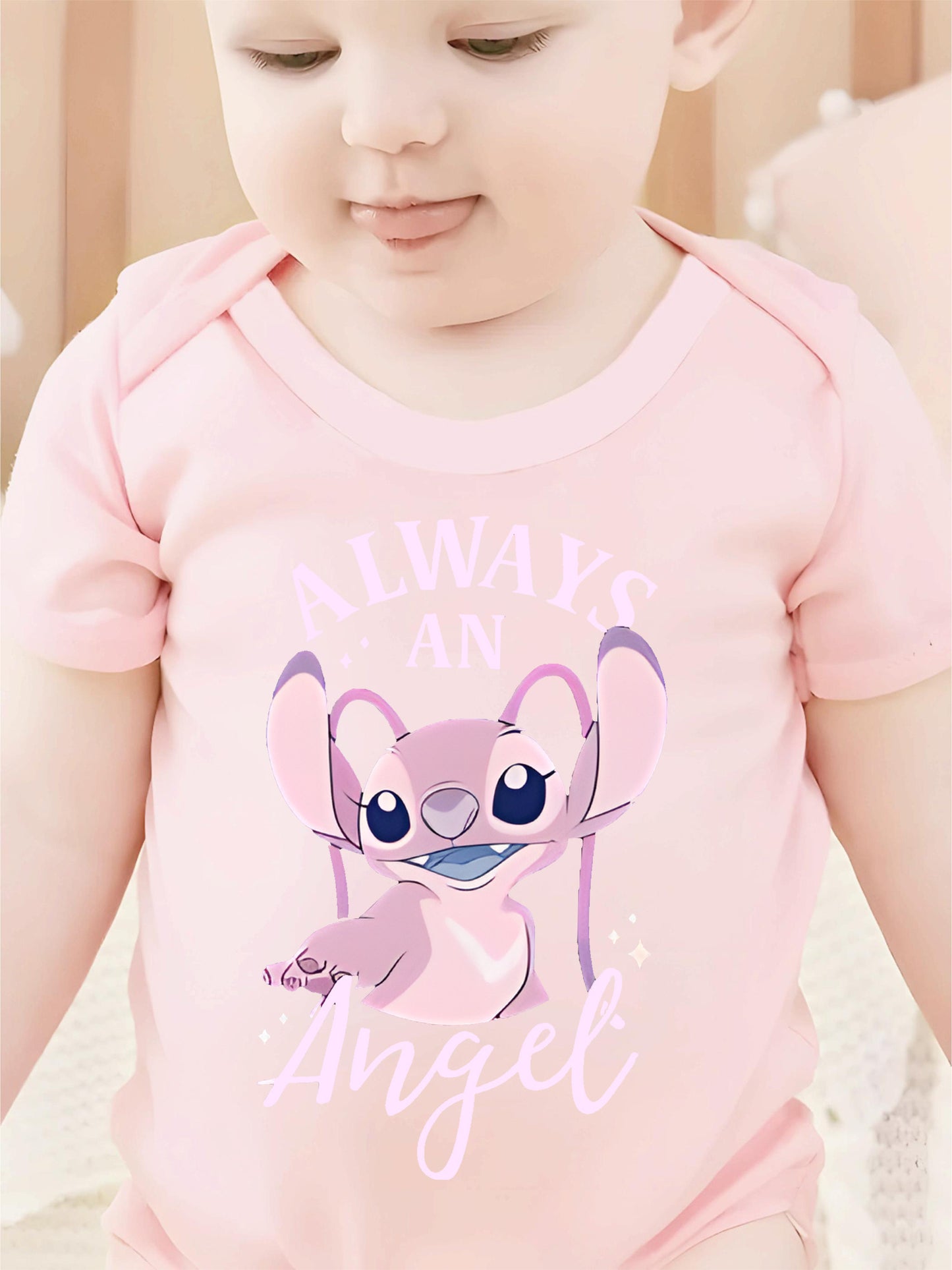 Disney Lilo And Stitch Always An Angel Baby Bodysuit Soft Cotton Summer Crawling Suit