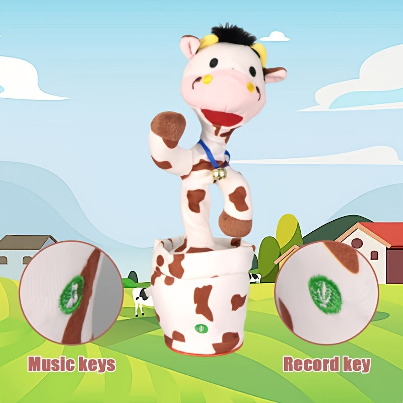 Electric Plush Cow Toy That Sings and Talks Cute Twist Fun Gift for Kids and Holidays