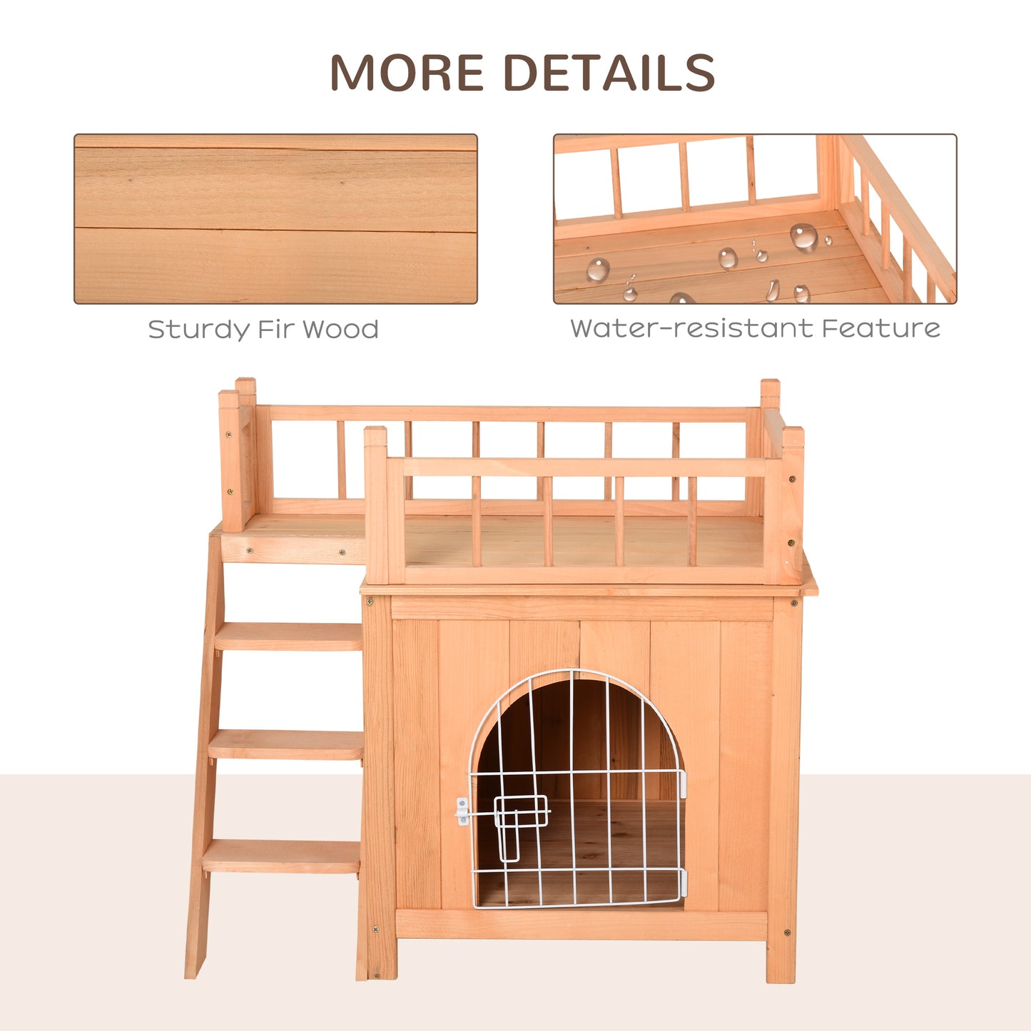 PawHut 2-Level Wooden Cat House Outdoor Dog Shelter with Lockable Door and Balcony