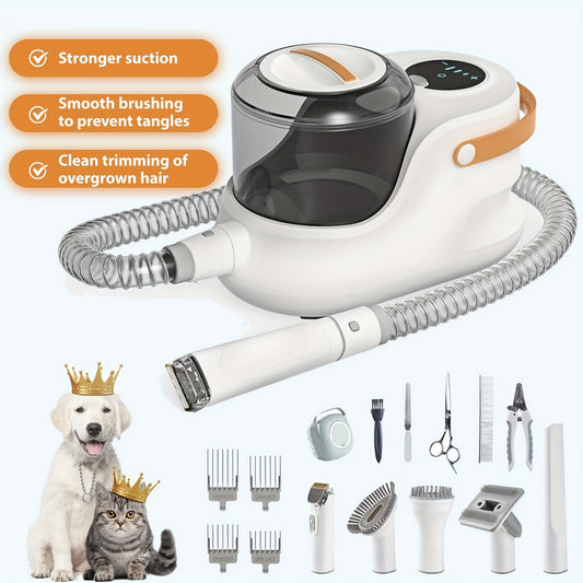Pet Grooming Vacuum Kit With Professional Clippers And 12 Guide Combs For Easy Cleaning