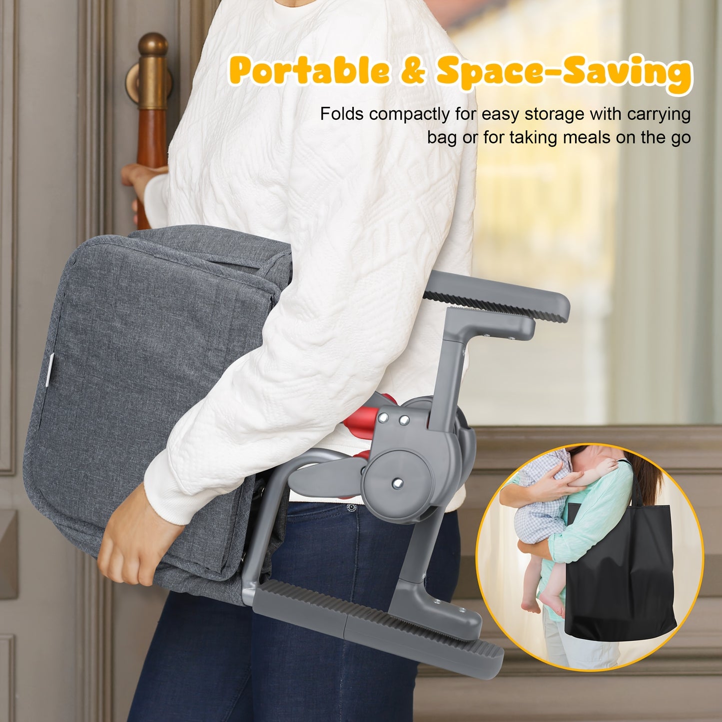 Hook On Chair: Portable Fast Table Chair with Storage Bag, Clip On Table Chairs for Babies And Toddlers, Foldable Baby Feeding Chair with Removable Seat for Home And Travel -Grey