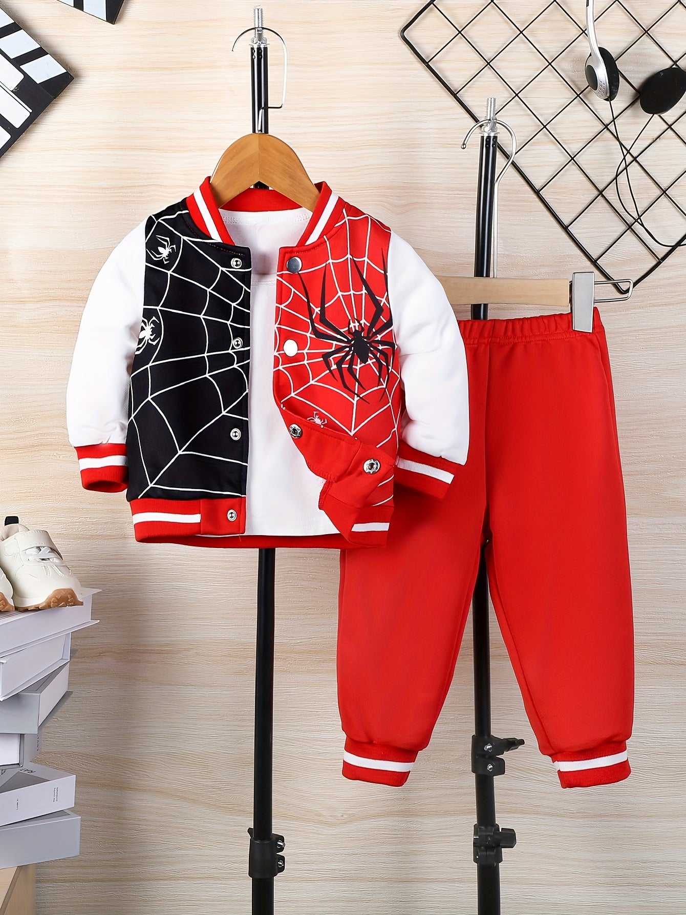 Directional Development of Baby Boy Autumn/Winter Print Two-Piece Top Spider Web Print & Trousers Casual Trousers, for Outdoor