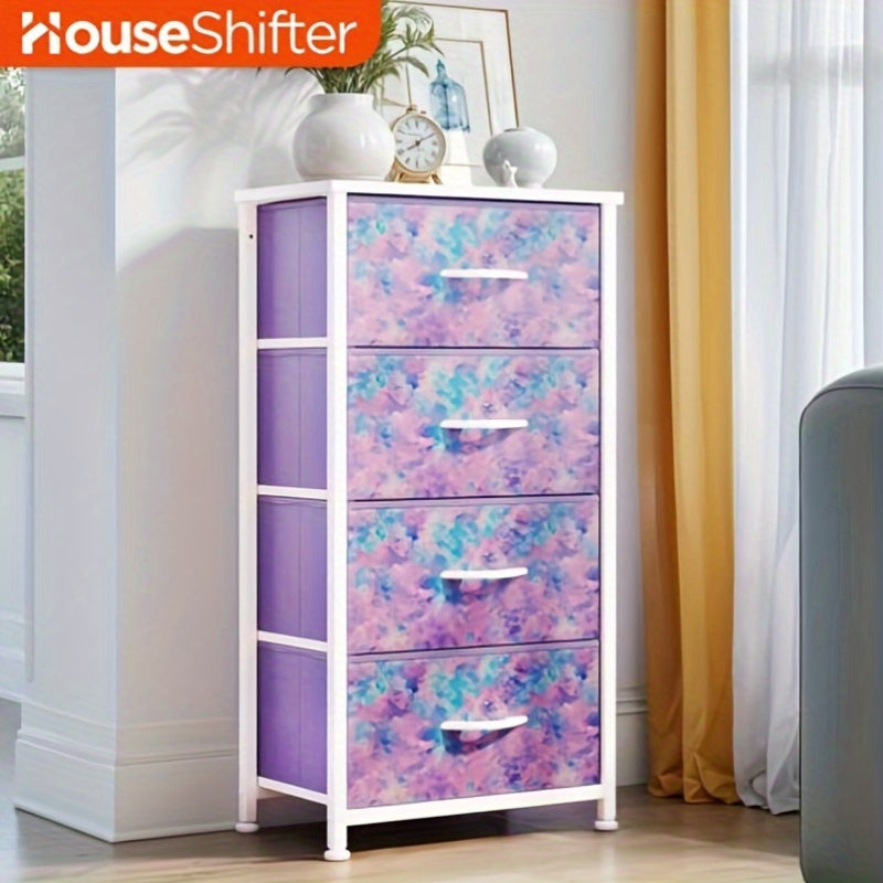 Compact Fabric Dresser Organizer with Drawers in Tie-Dye Purple Design for Stylish Storage