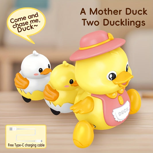 Music Duck Toy Set Glowing Crawling Moving Ducks Three Pack USB Charging Gift For Babies 6 Months Plus