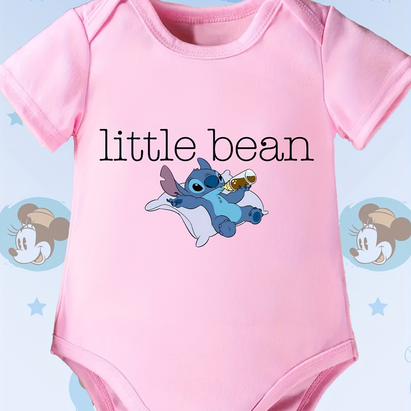 Disney Stitch Little Bean Baby Onesie Soft Pink Romper for Indoor and Outdoor Play