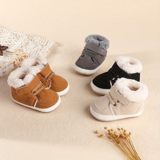 Thickened Baby Fluffy Walking Shoes for Winter, 0-8 Months, with Added Fluff, Thickened Anti-Slip Warm Shoes, Rubber Sole Baby Walking Shoes, Baby Walking Shoes, Baby Soft Rubber Sole Warm Boots, Baby Shoes