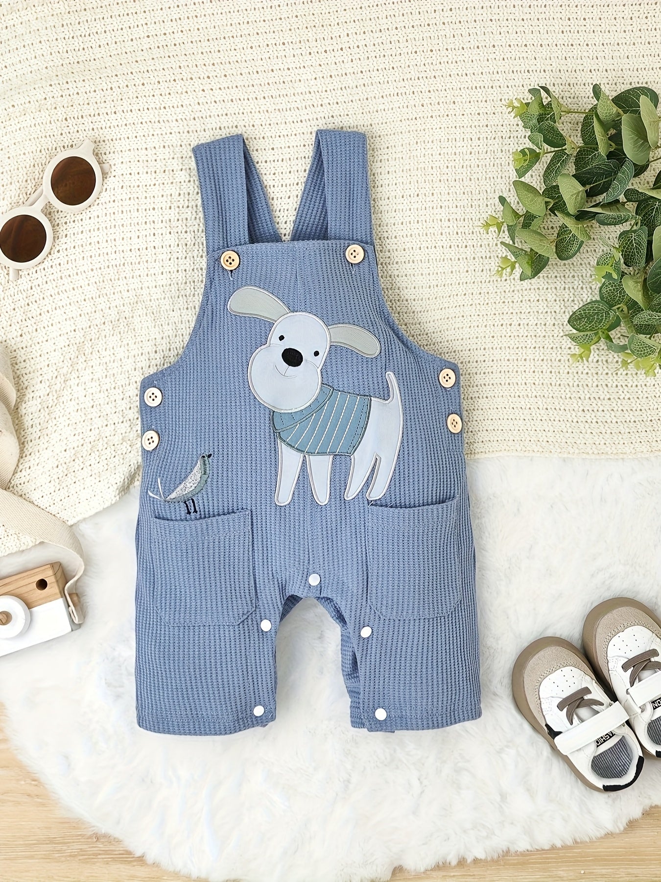 Baby Boy Summer Outfit Striped Romper with Cute Cartoon Dog Overall Pants Set 0-18 Months