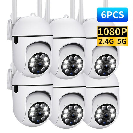6 Pack 1080P PTZ Dome Cameras with Night Vision Two Way Audio and Smart App Control