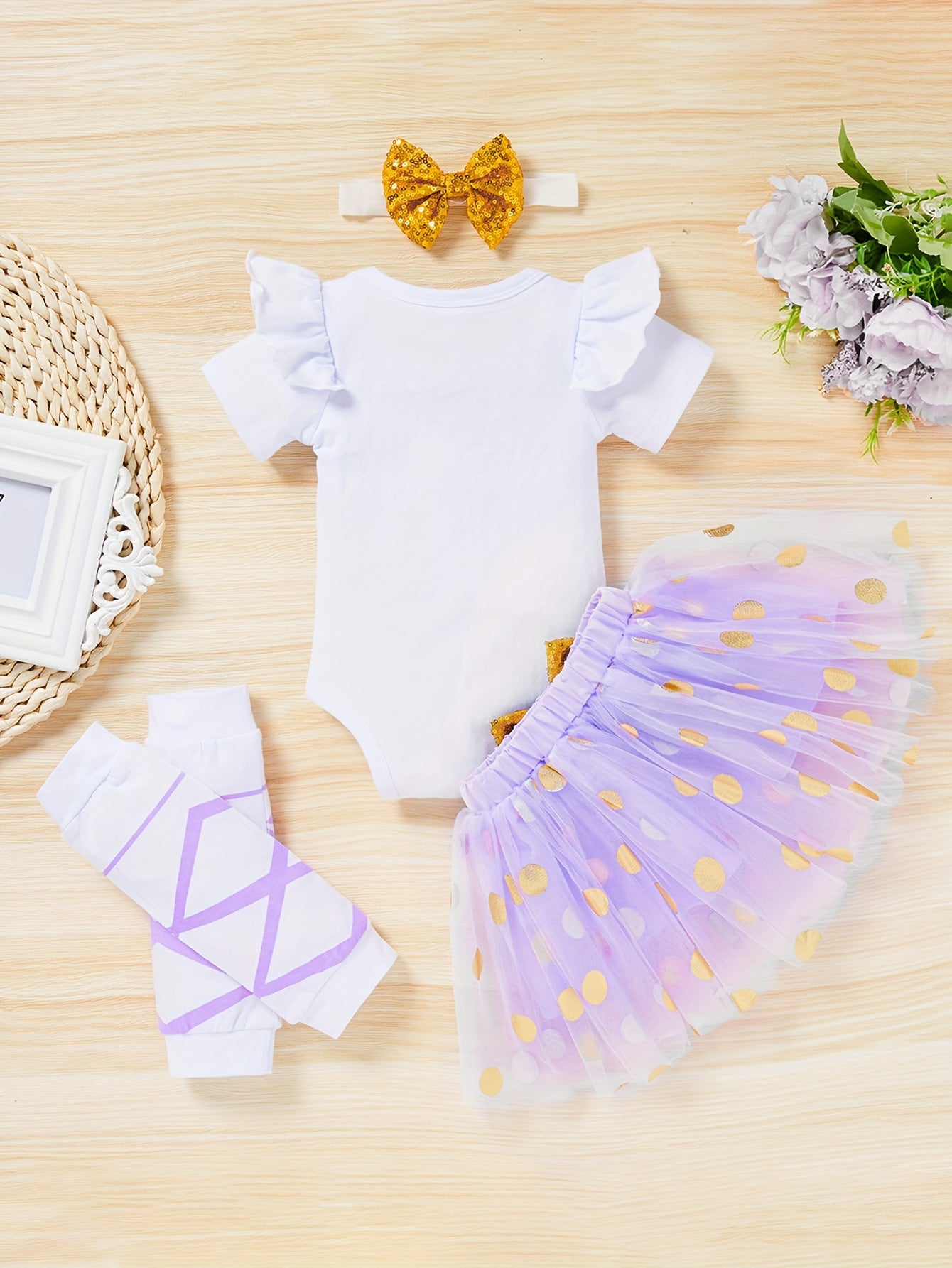 Zukuco Newborn Baby Girl Outfits Infant Letter Print Romper+Tutu Skirt+Headband+Legging Warmer Coming Home Clothes Set