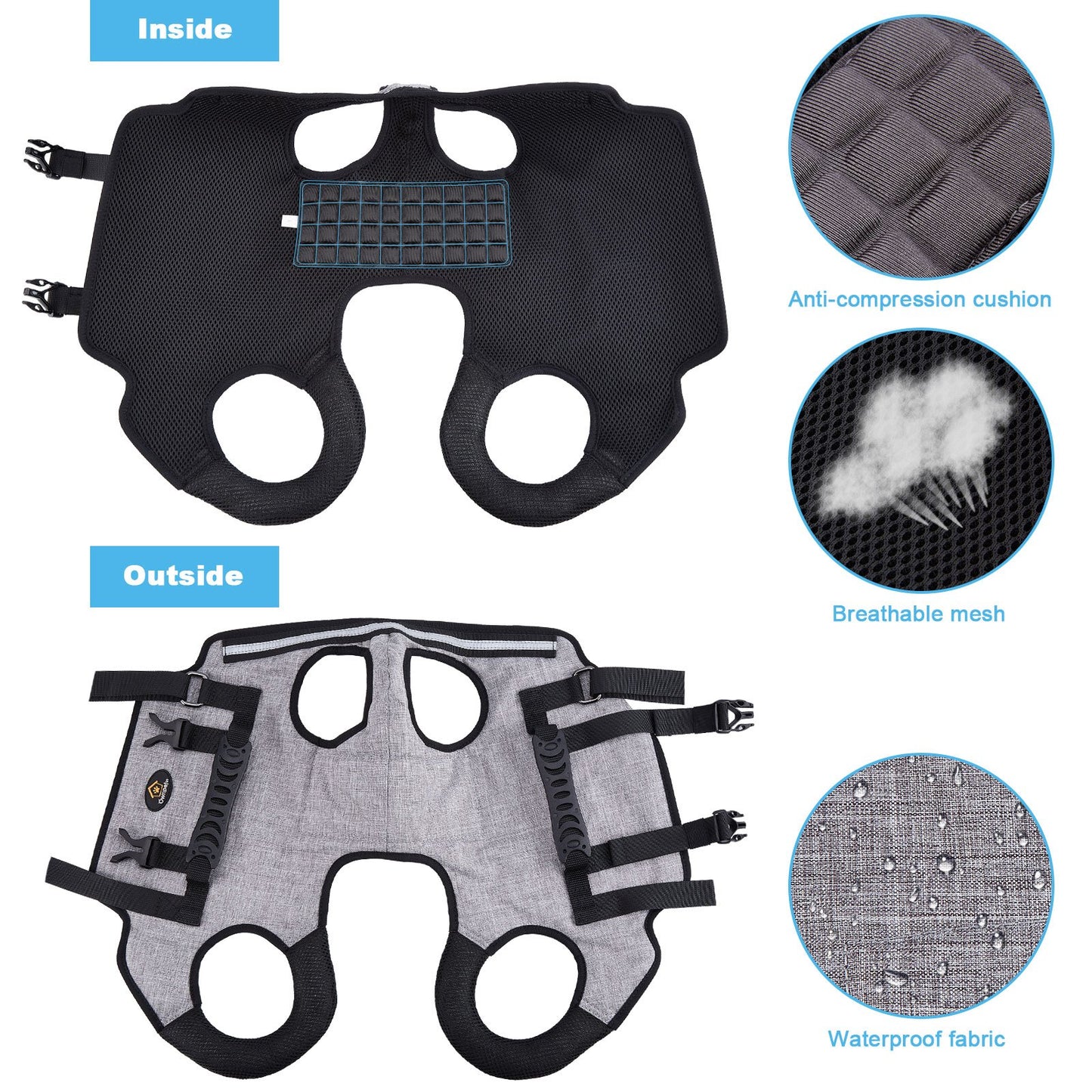 Ownpets S/M/L Size Dog Sling Harness, Outdoor Sling Bag for Spine Protection, Whole Body Support, Support Vest to Assist Aged Dogs Outdoor