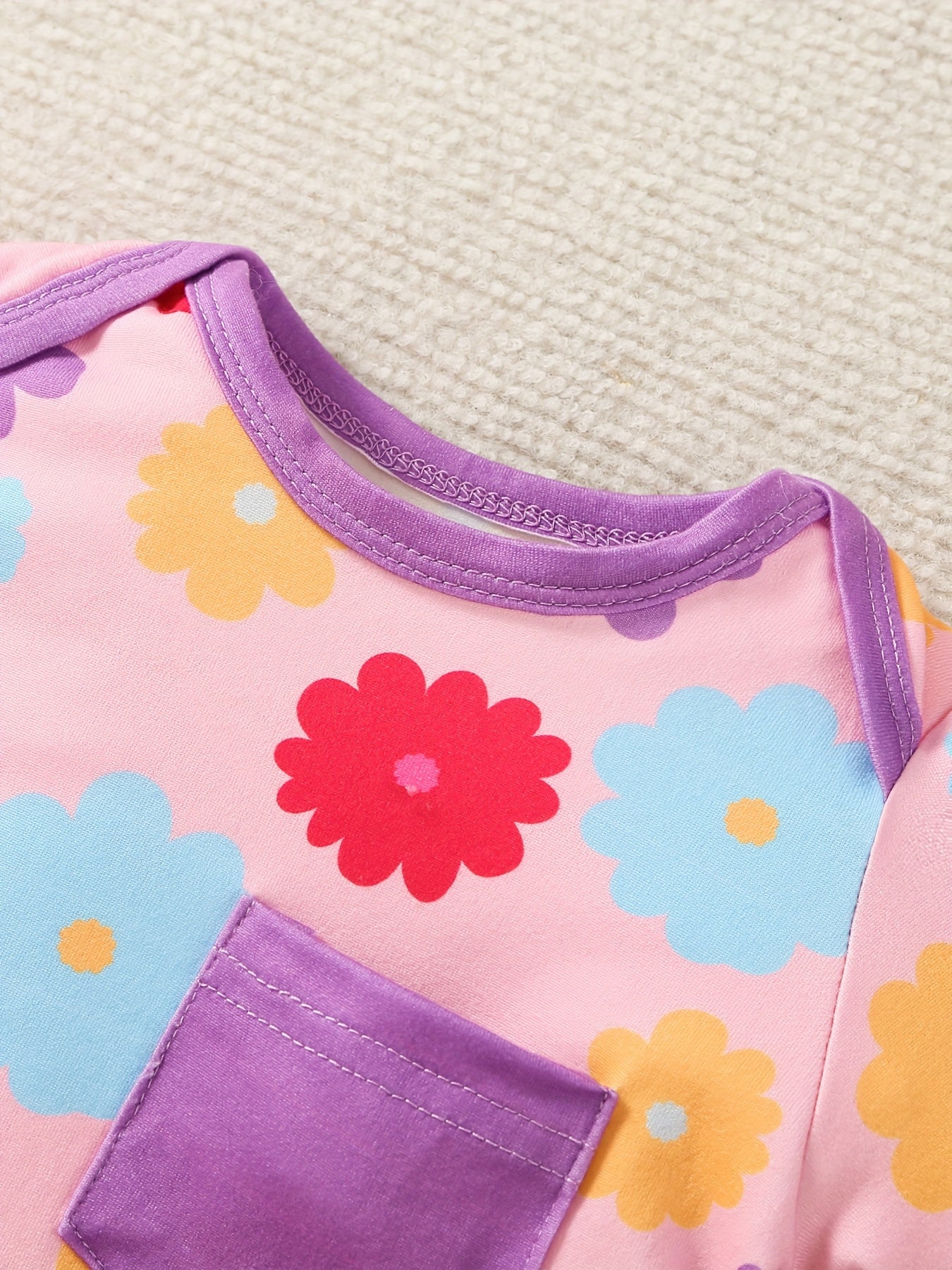 Newborn Baby Girl Floral Print Footed Romper Set With Bow