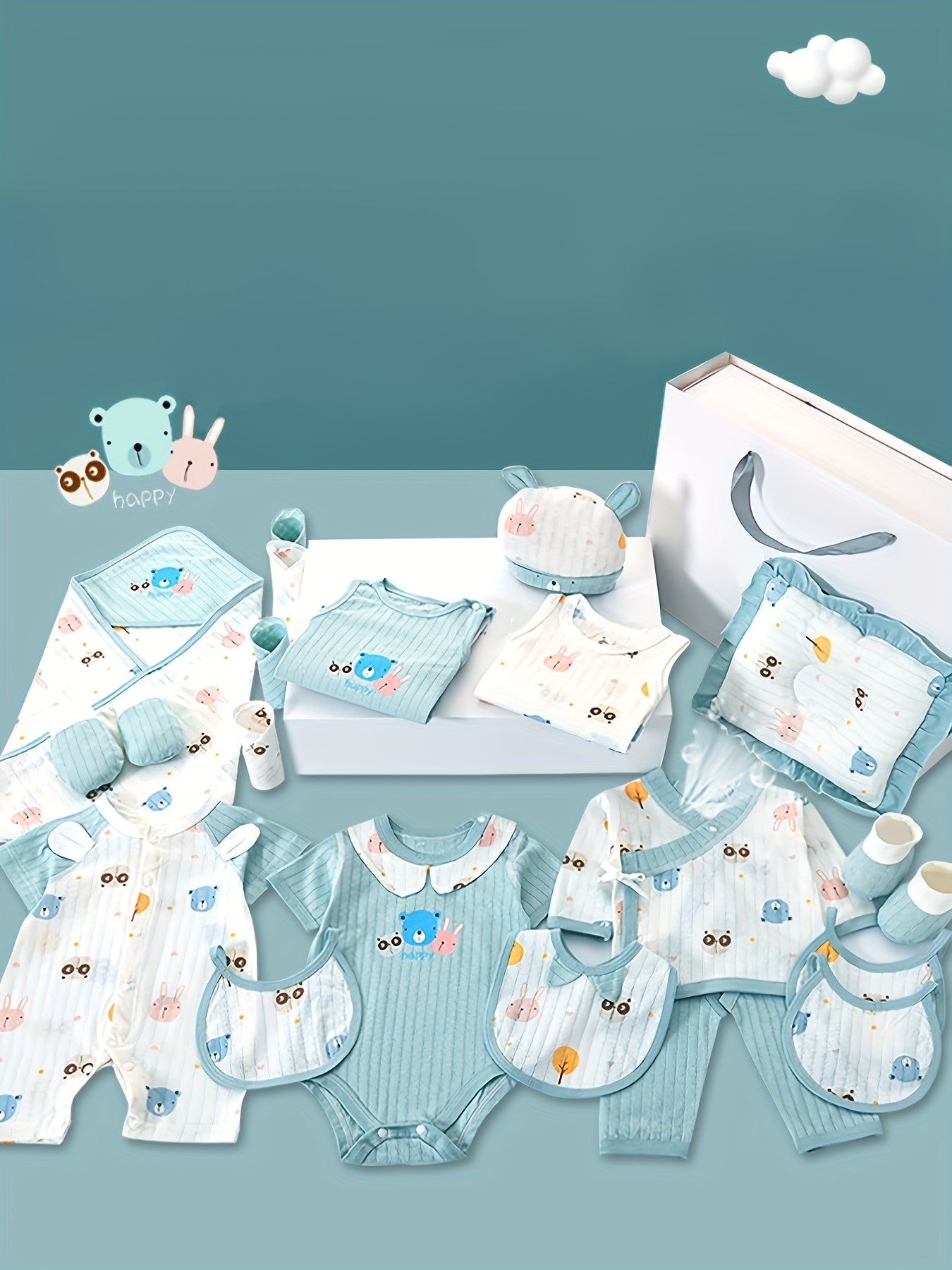 Boy Summer Clothes + New Baby Daily Items, Complete Set of 27pcs, 5 Sets of Clothes + Hats + Belly Covers + Pillows + Hand and Foot Covers + Belly Covers, Baby Supplies, Baby Full Moon Long Sleeve Set, Baby Onesie, Local Ware