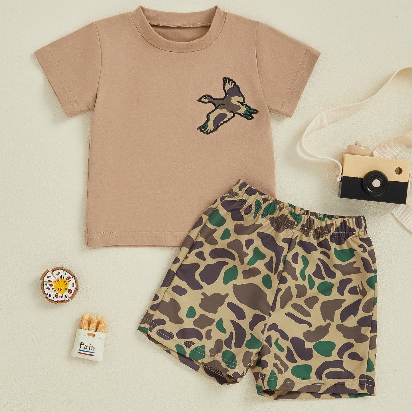 Toddler Baby Boy Summer Outfit Camouflage Pattern Crew Neck Short Sleeve T-Shirt with Shorts 2pcs Set, for Outdoor