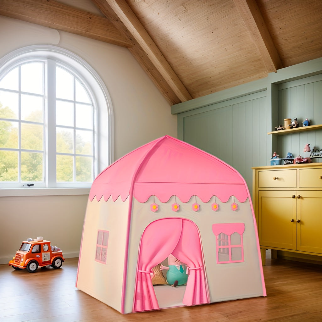Children's Flower Tent Playhouse Indoor Castle Style Secret Base For Girls And Boys Pink
