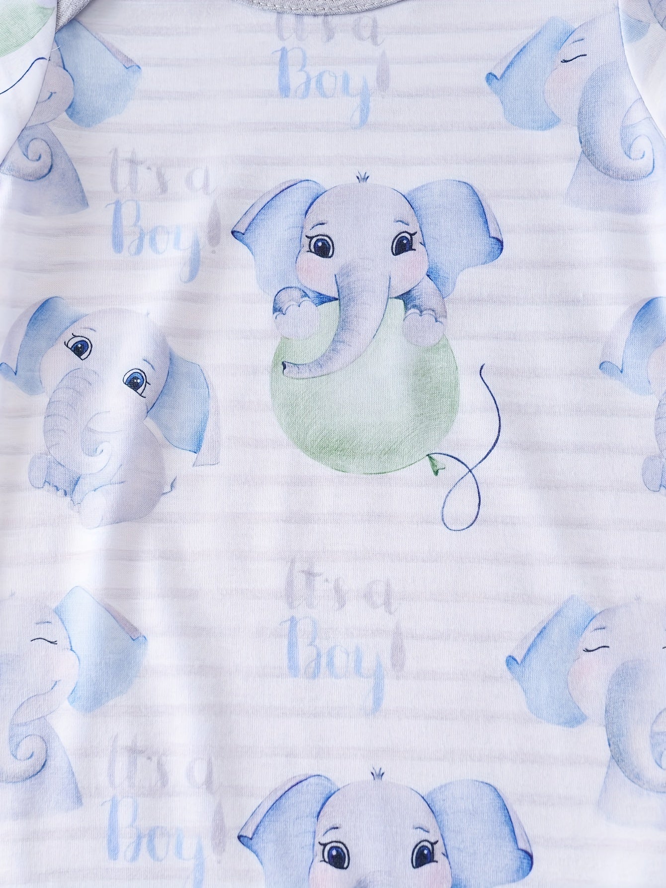 Summer Elephant Stripes Romper Adorable Cartoon Print Short Sleeve Unisex Jumpsuit