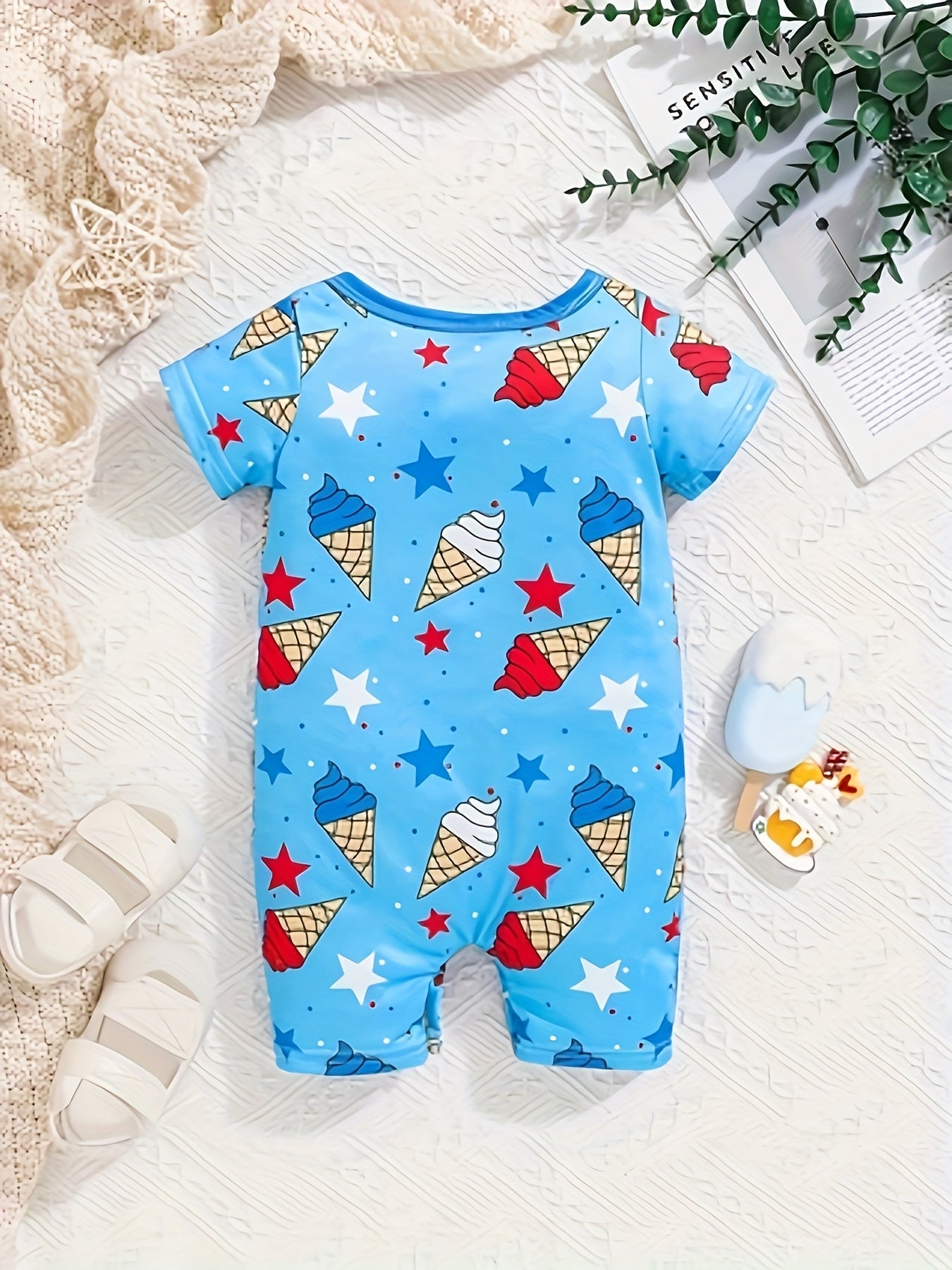 Baby Onesies Independence Day Cartoon Print for Boys and Girls Outdoor Fun