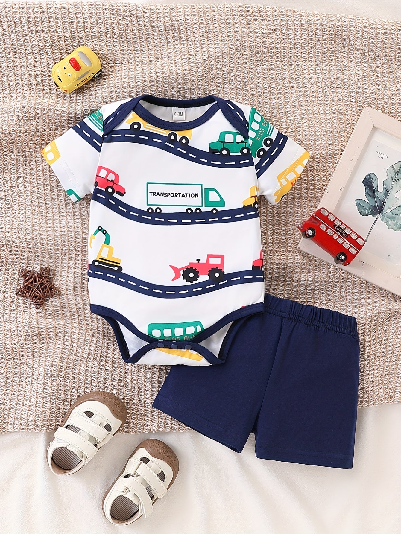 Newborn Baby Boy Clothes Short Sleeve Romper Summer Casual Infant Outfits Short Pants 2pcs Set, Perfect for Outdoor