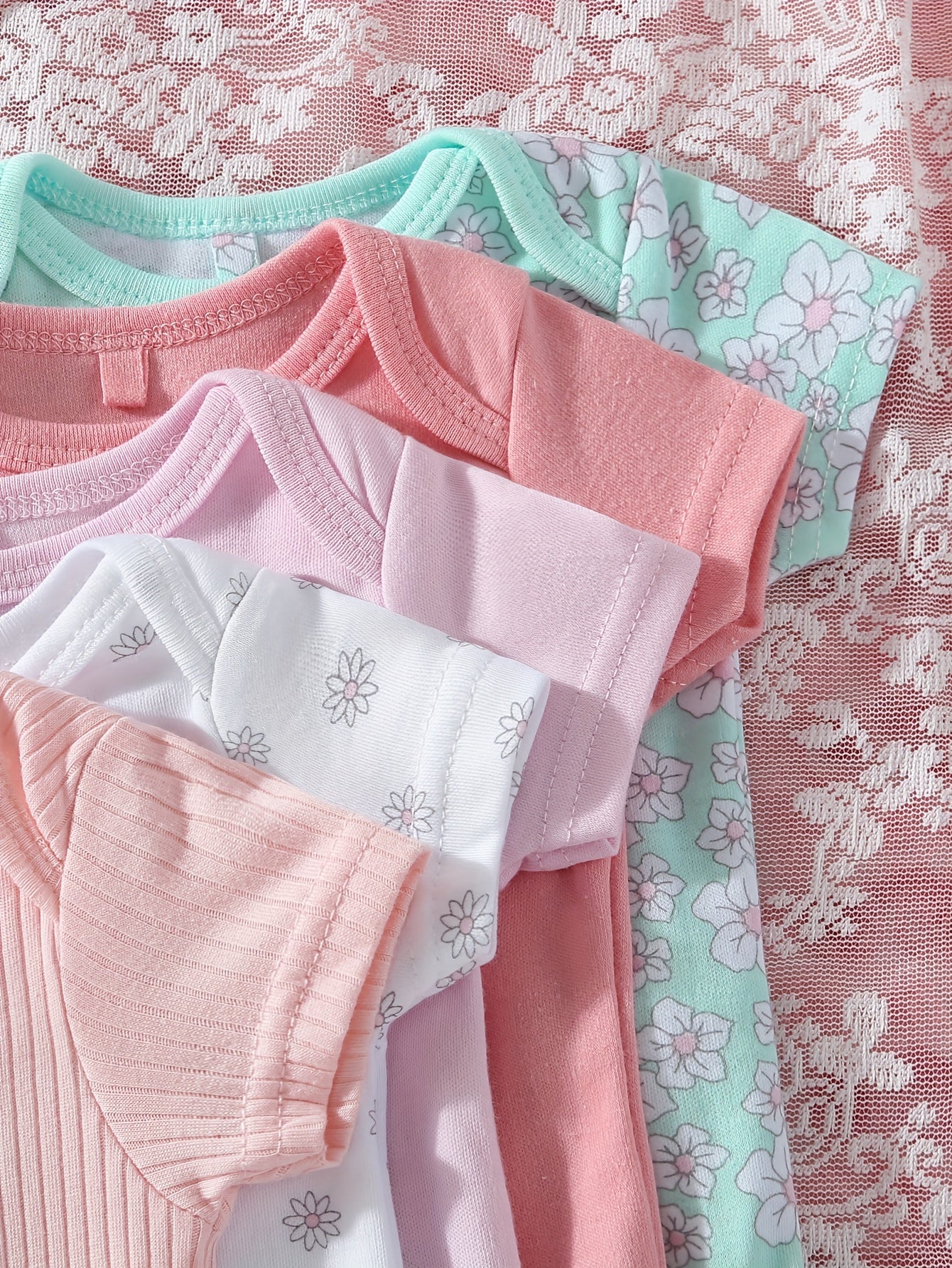 Five Pack Baby Girl Short Sleeve Triangle Jumpsuits Cotton