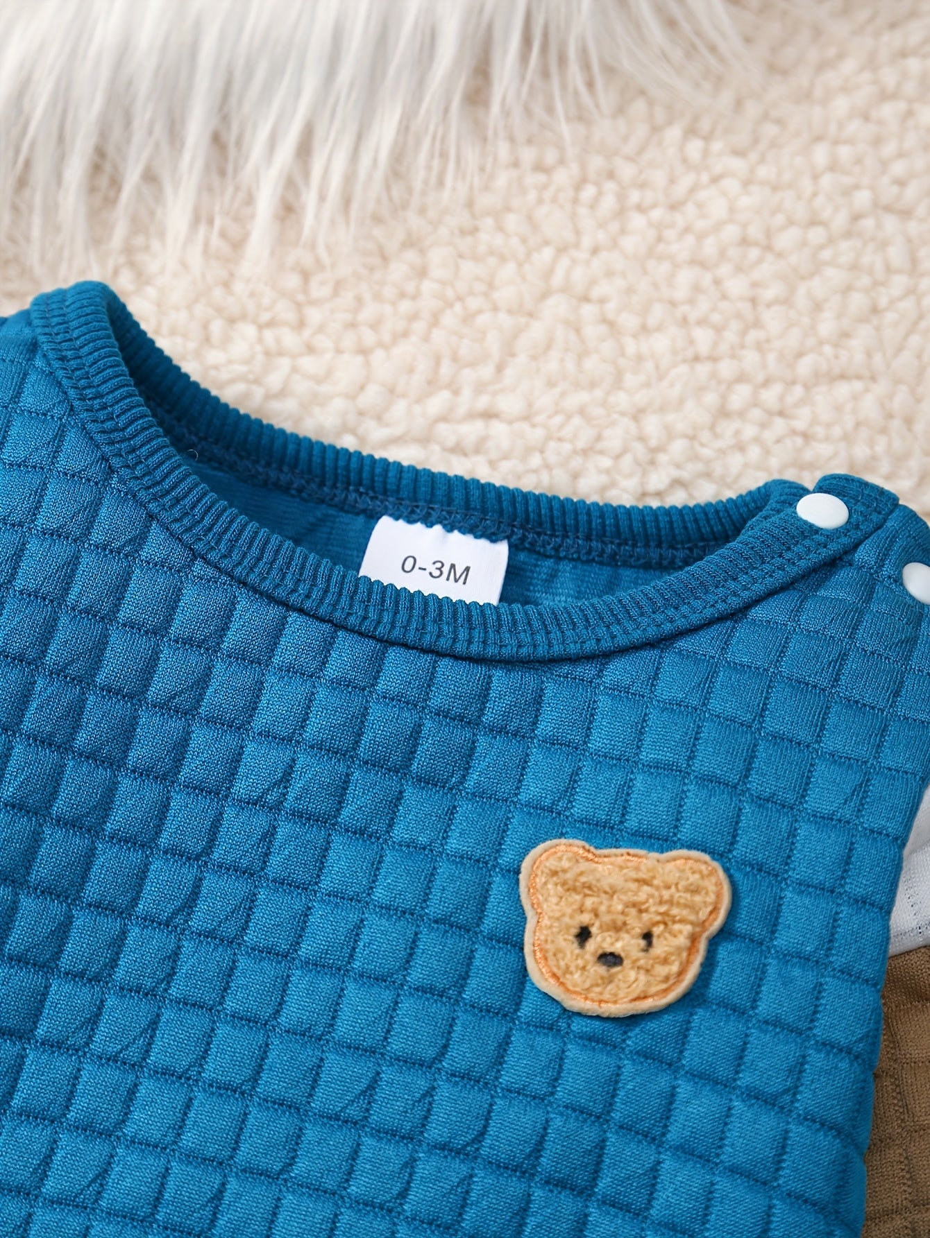 2pcs Baby Boy Pants Set, Teddy Bear Zhangzai Huafu Grid Contrasting Splicing Long Sleeved Shirt+mother's Boy Letter Embroidery Contrasting Pants Set, Newborn Autumn And Winter Cute Clothing, Perfect for Outdoor