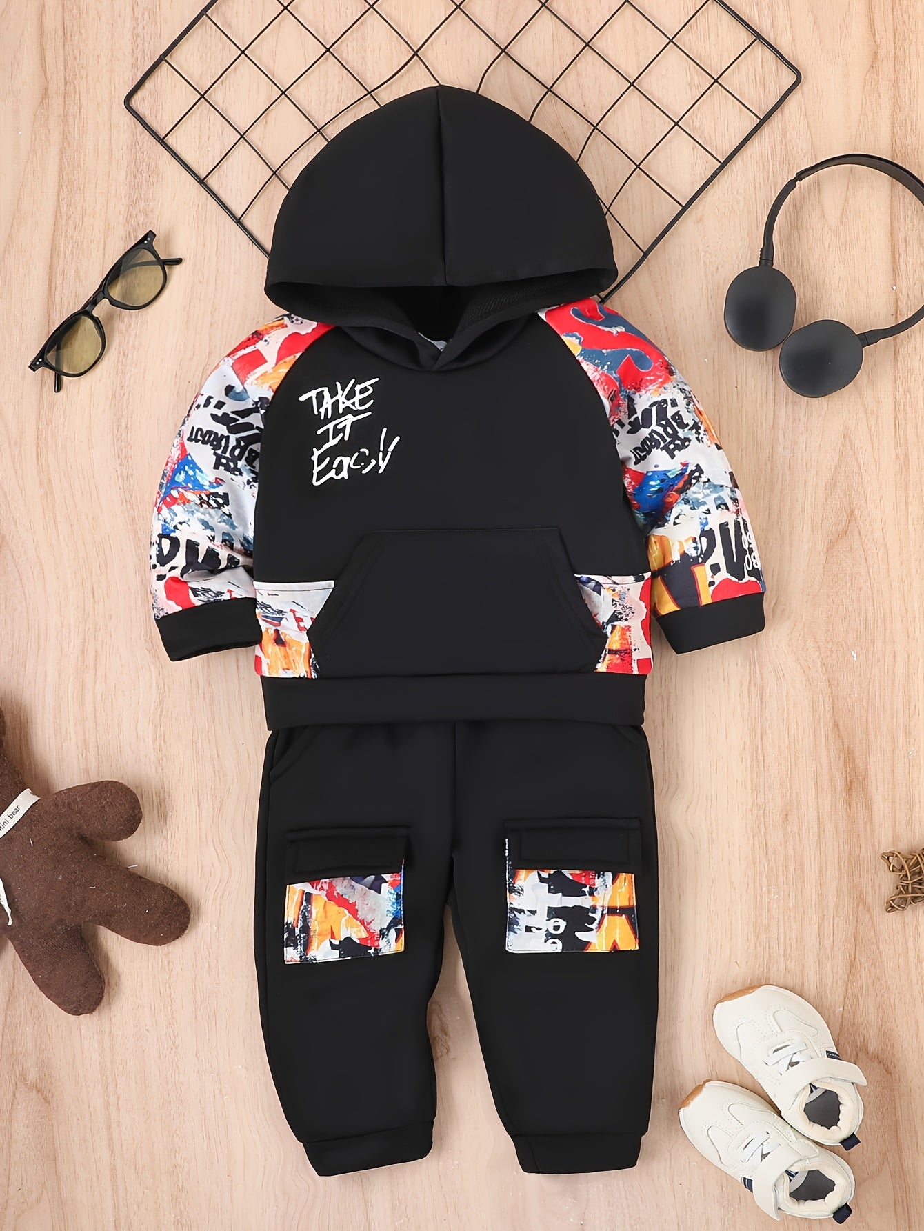 Boys Tie Dye Hoodie And Cargo Pants 2pc Outfit Winter