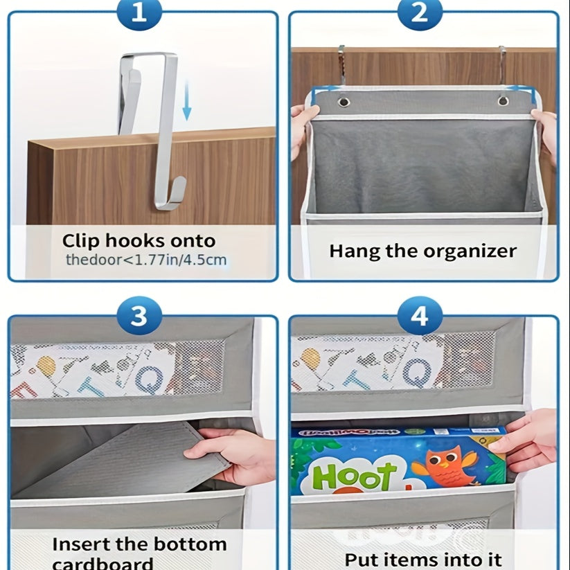 5-Tier Door Storage Rack, Foldable Wall-Mounted Storage Organizer with 5 Large Capacity Pockets |Space-Saving Design for Bedroom, Teenager's Room - Perfect for Toys, Shoes, Diapers Organizer|Clear Design| Space Efficient Stor