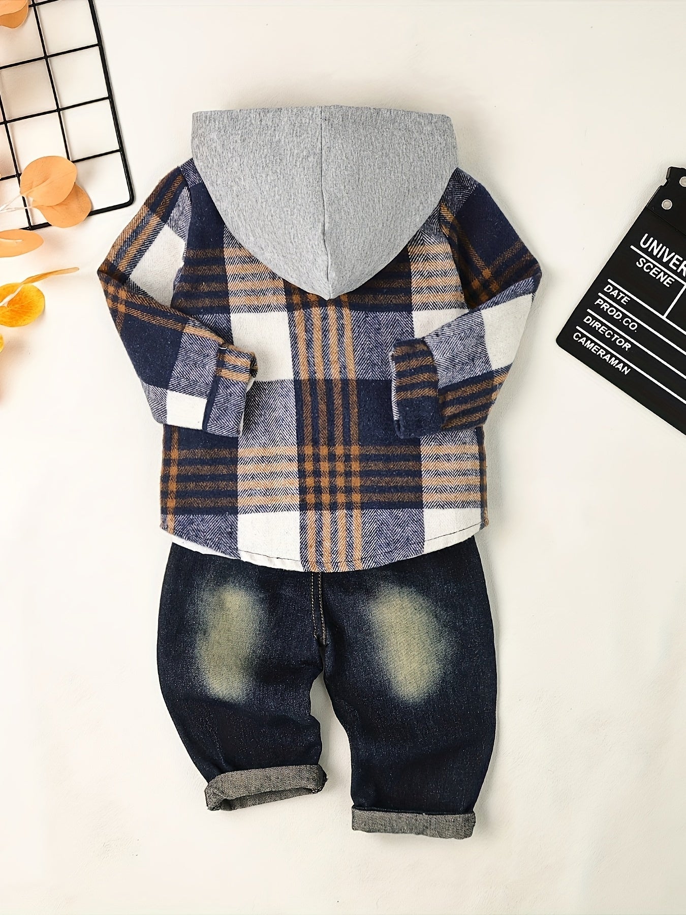 Toddler Boy Fall Winter Outfit Set Hooded Sweatshirt and Ripped Jeans Dark Khaki 12M-5T