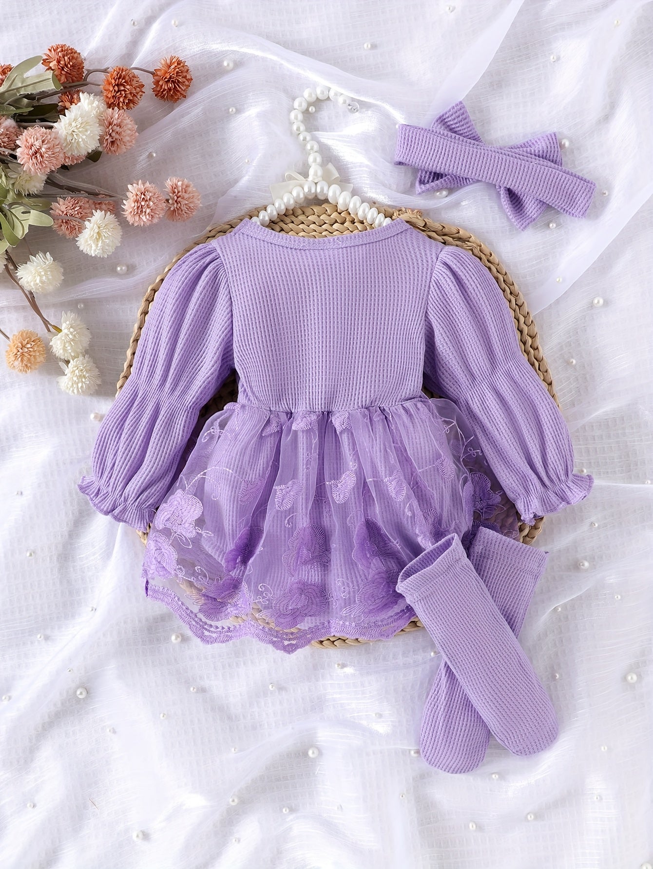 Baby Girl Outfit Set Embroidered Tulle Bow Romper Dress