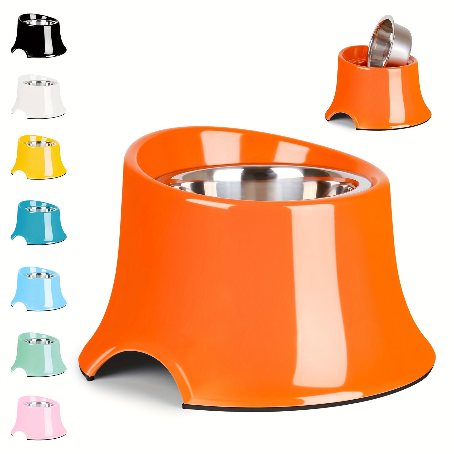 Elevated Tilted Dog Bowls with Non Slip Stainless Steel and Detachable Melamine Stand