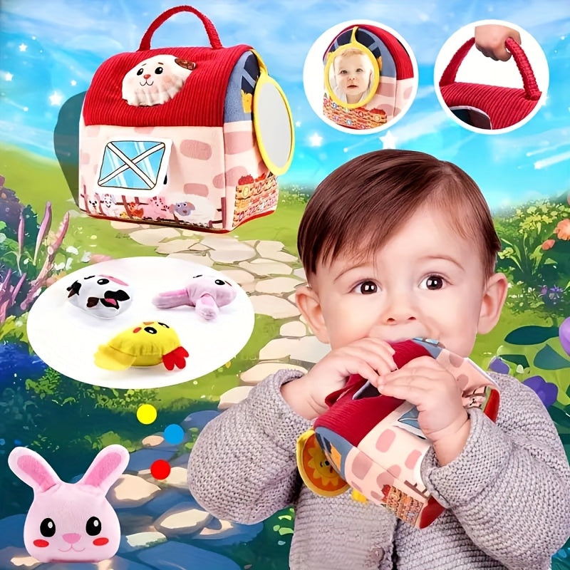 7 Piece Infant Baby Stuffed Animal Toy Playset with Rattles and Sensory Balls