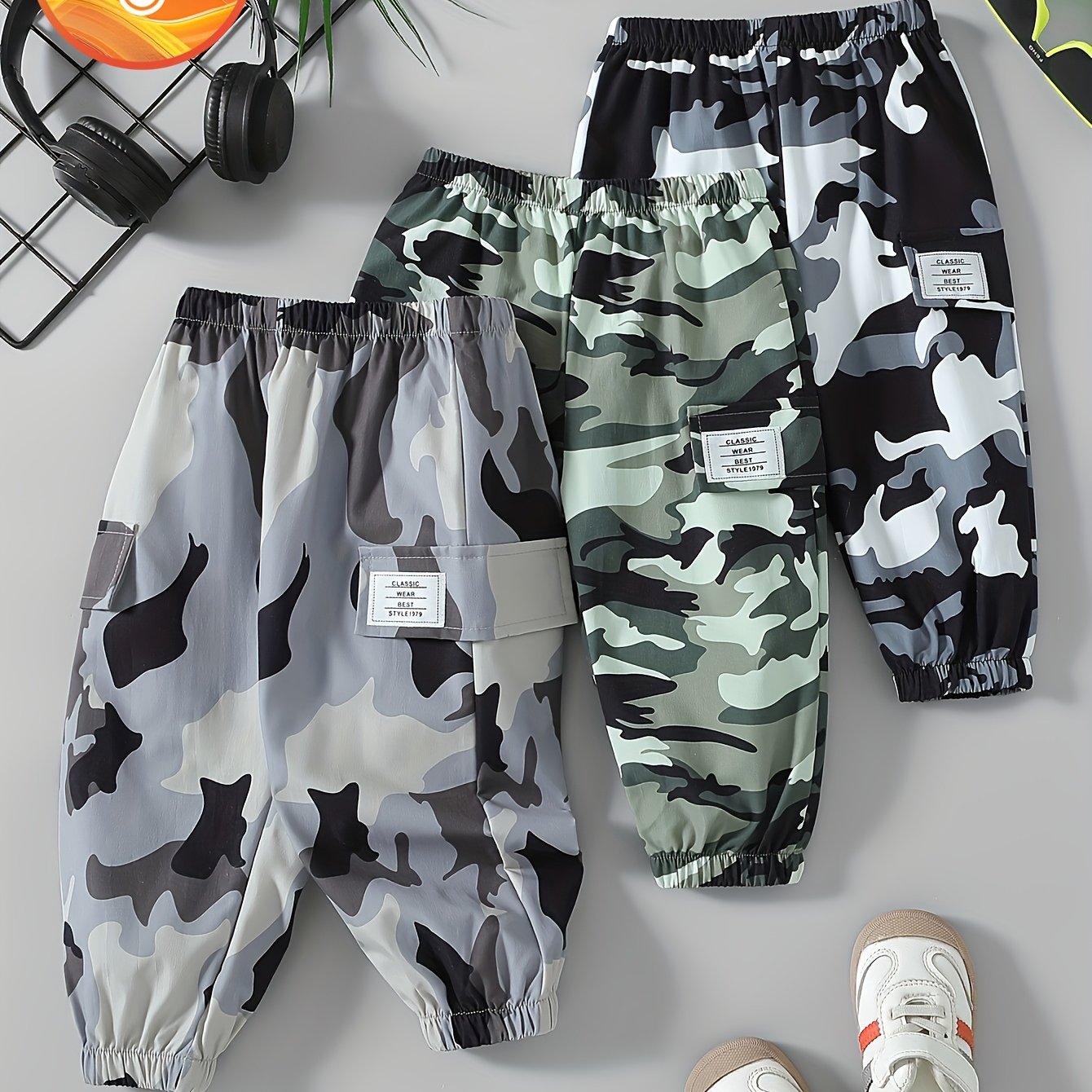 Camouflage Baby Clothing Set for Boys 3-Piece Spring Autumn Casual Wide-Leg Pants
