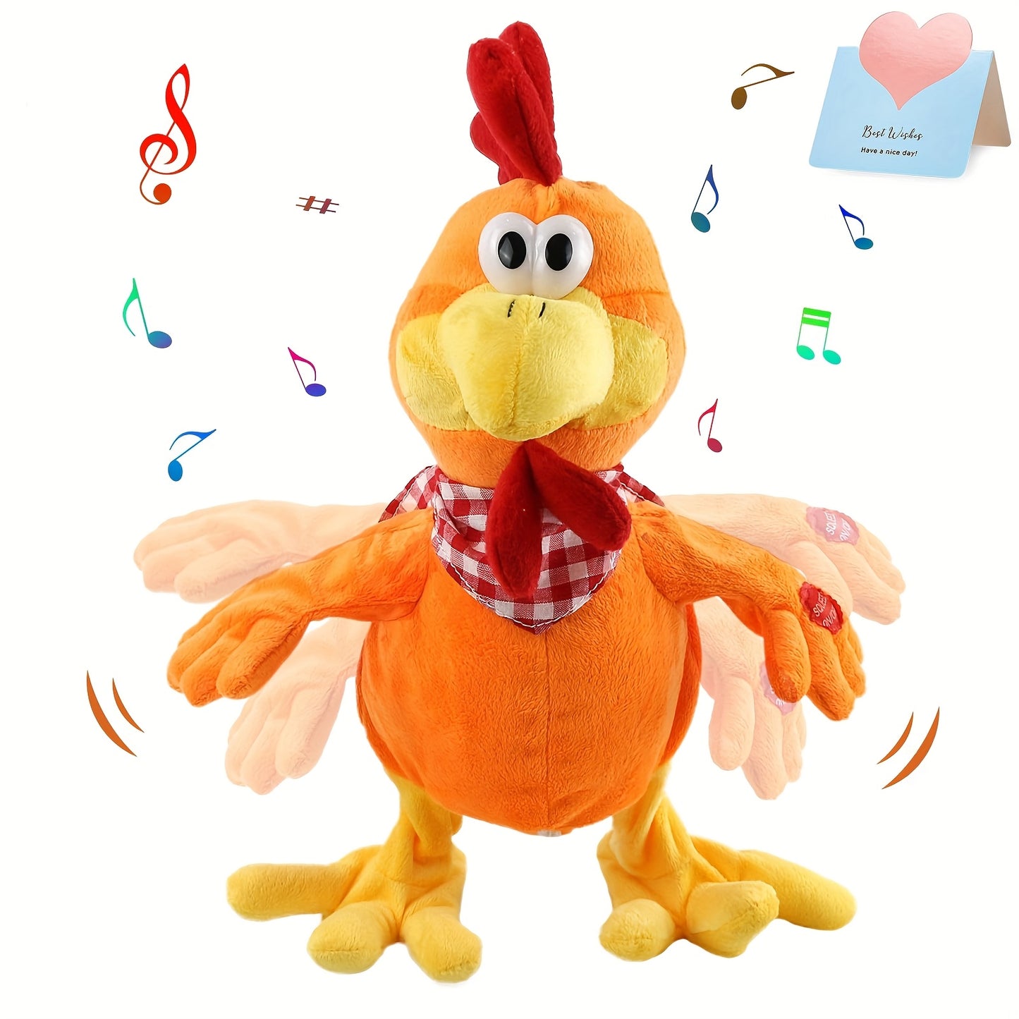 Orange Musical Walking Chicken Plush Toy Animated Stuffed Animal with Sound Features