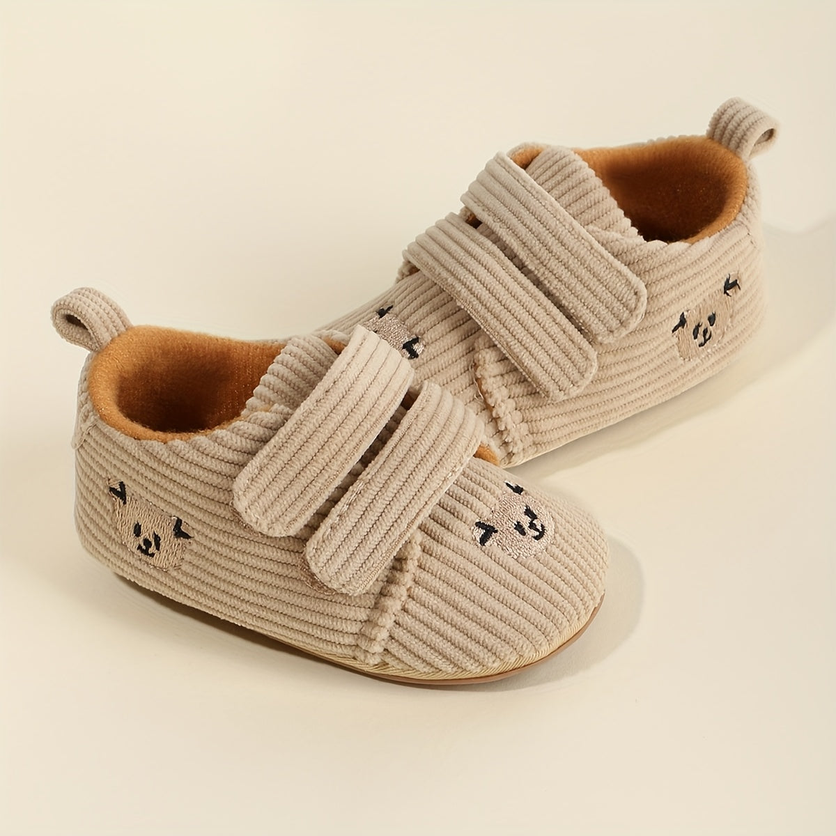 Cute Cartoon Bear Toddler Shoes for Boys & Girls - Soft Fabric with Non-Slip Rubber Sole, Hook-and-Loop Closure, Low-Top Design for Spring & Autumn, 0-18 Months Infant & Toddler Footwear