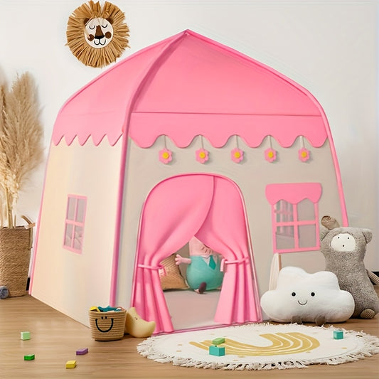 Children's Flower Tent Playhouse Indoor Castle Style Secret Base For Girls And Boys Pink