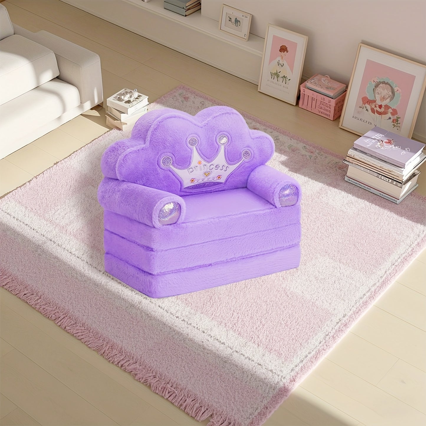 Princess Chair With Golden Crown Foldable Pink Toddler Sofa Memory Foam 15x20 Inches