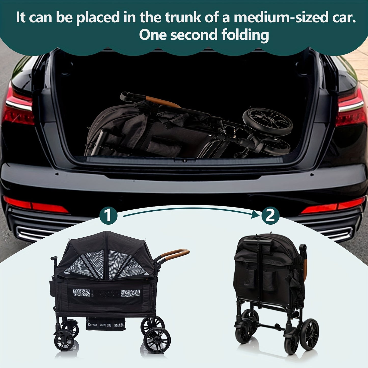 Lightweight Foldable Wagon Stroller for 2 Kids & Cargo Travel - 5-Point Harness, Adjustable Handlebar & Canopy, Tray Table & Cup Holder - Durable Push-Pull Stroller for Newborns & Toddlers (Gray/Black), Travel Stroller, Every