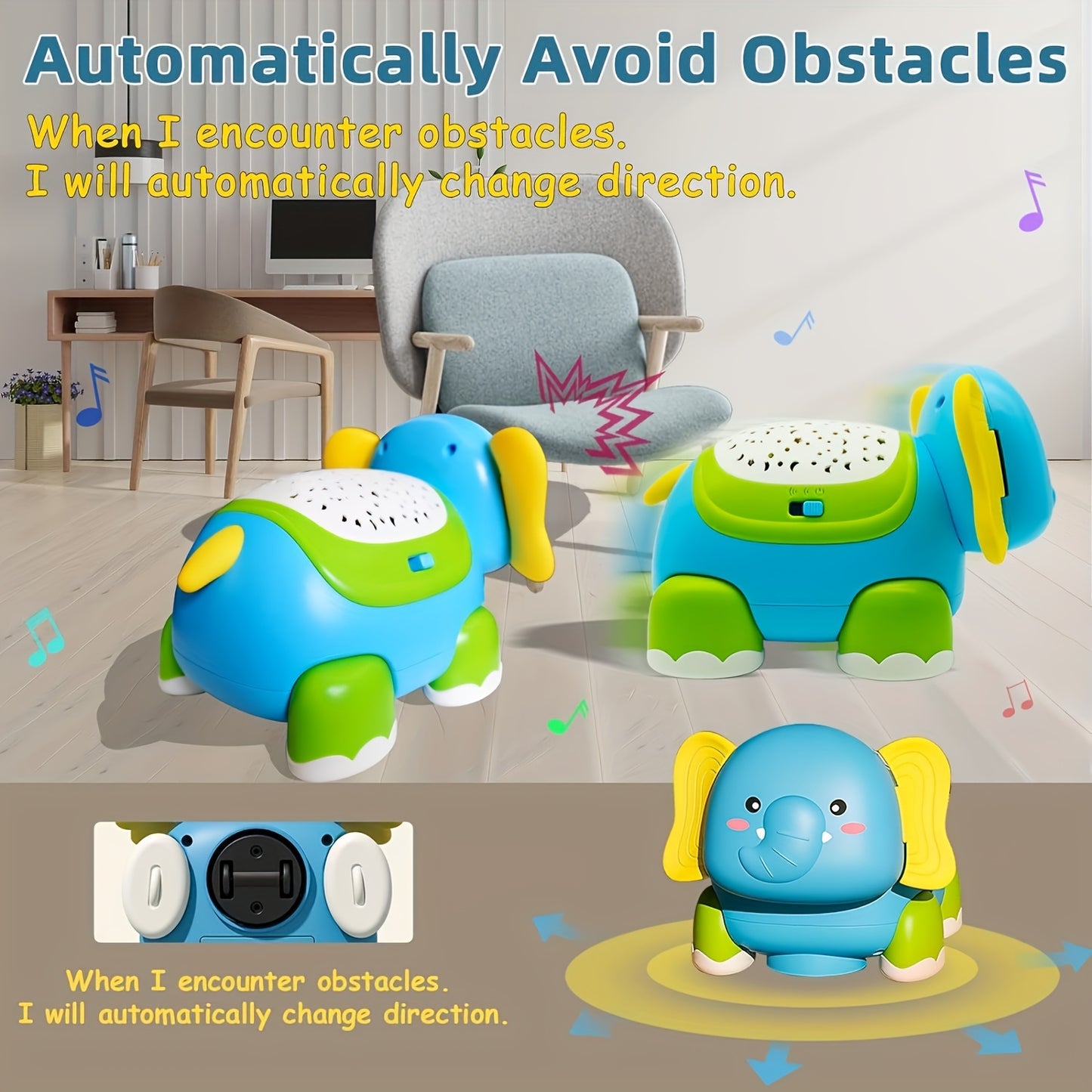 Interactive Baby Elephant Belly Time Toy with Star Projector and Lights for Early Development
