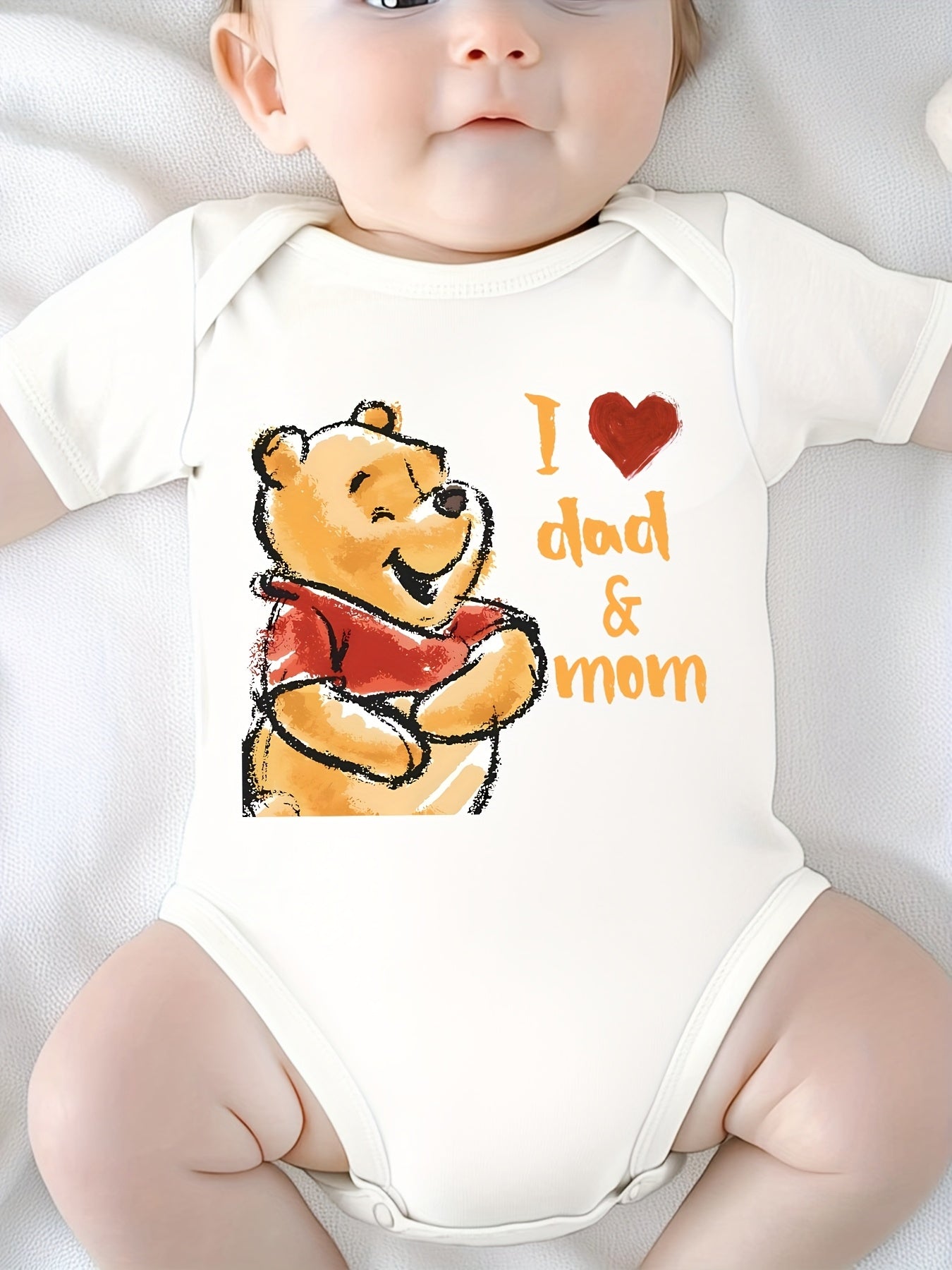 Disney Winnie the Pooh I Love Dad and Mom Baby Onesie Adorable Short Sleeve Romper